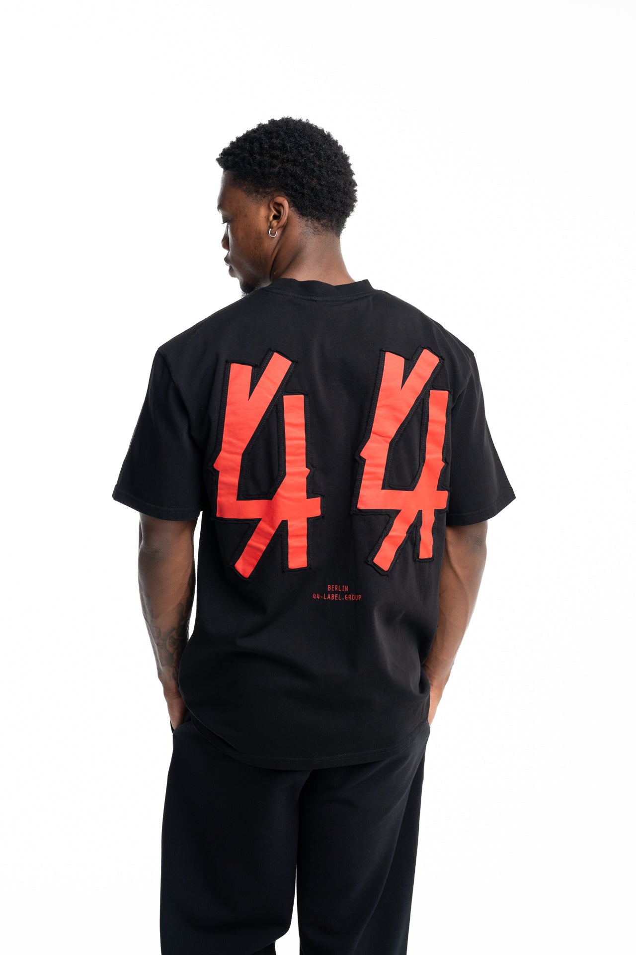 44 Label Group Men's Jersey Tee Black/44 Patched Solid Risk Red | FA706-P794