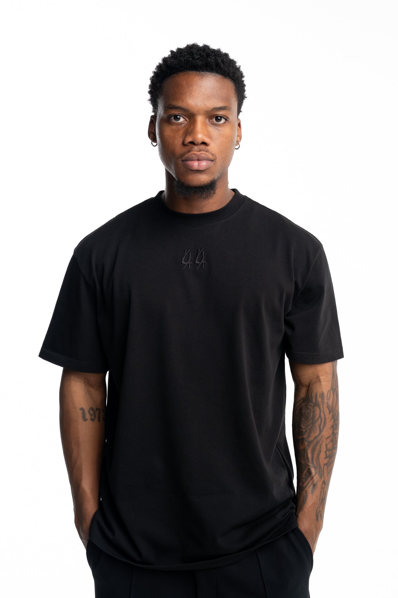 44 Label Group Men's Jersey Tee Black/44 Patched Solid Dirty White | FA706-P795