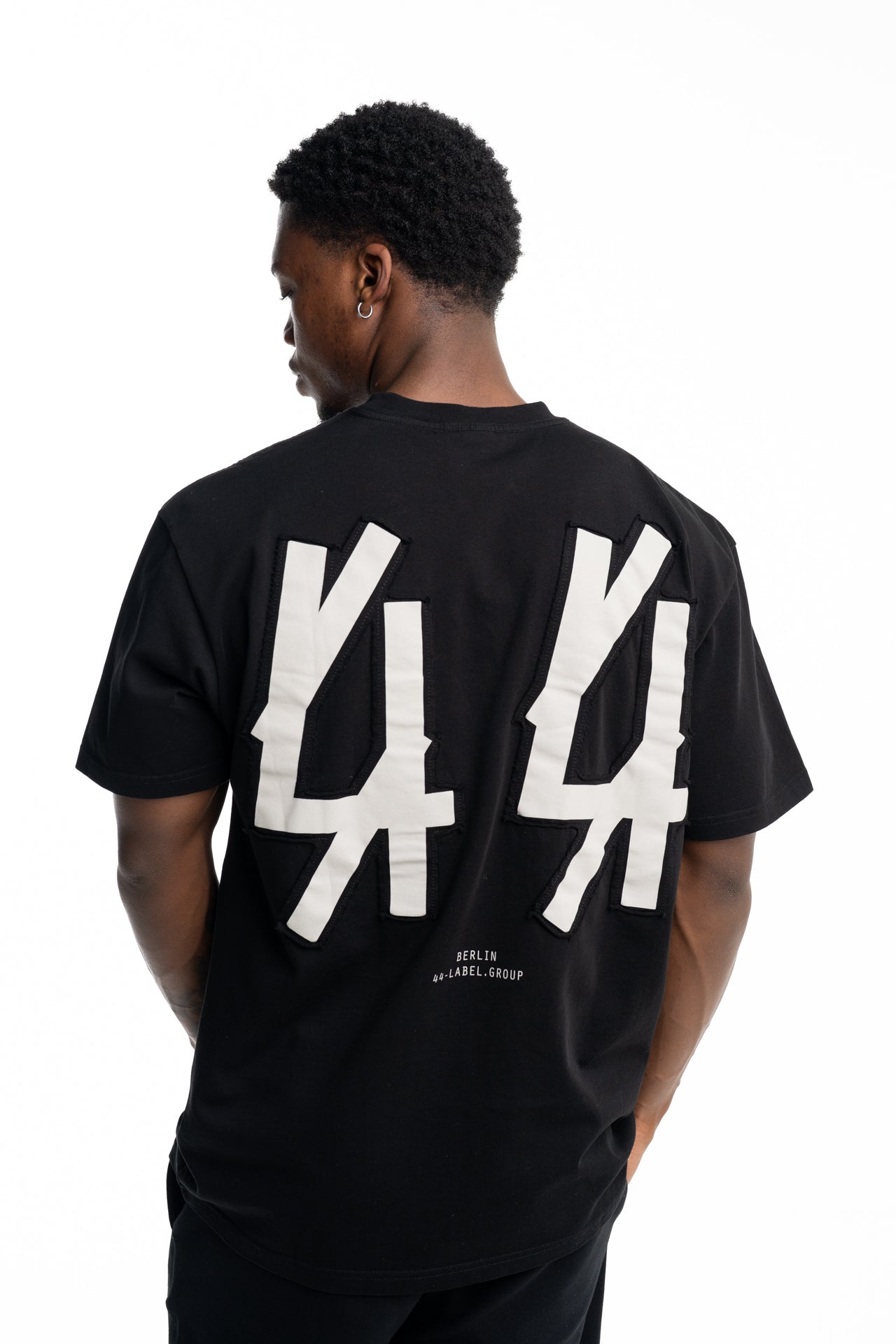 44 Label Group Men's Jersey Tee Black/44 Patched Solid Dirty White | FA706-P795