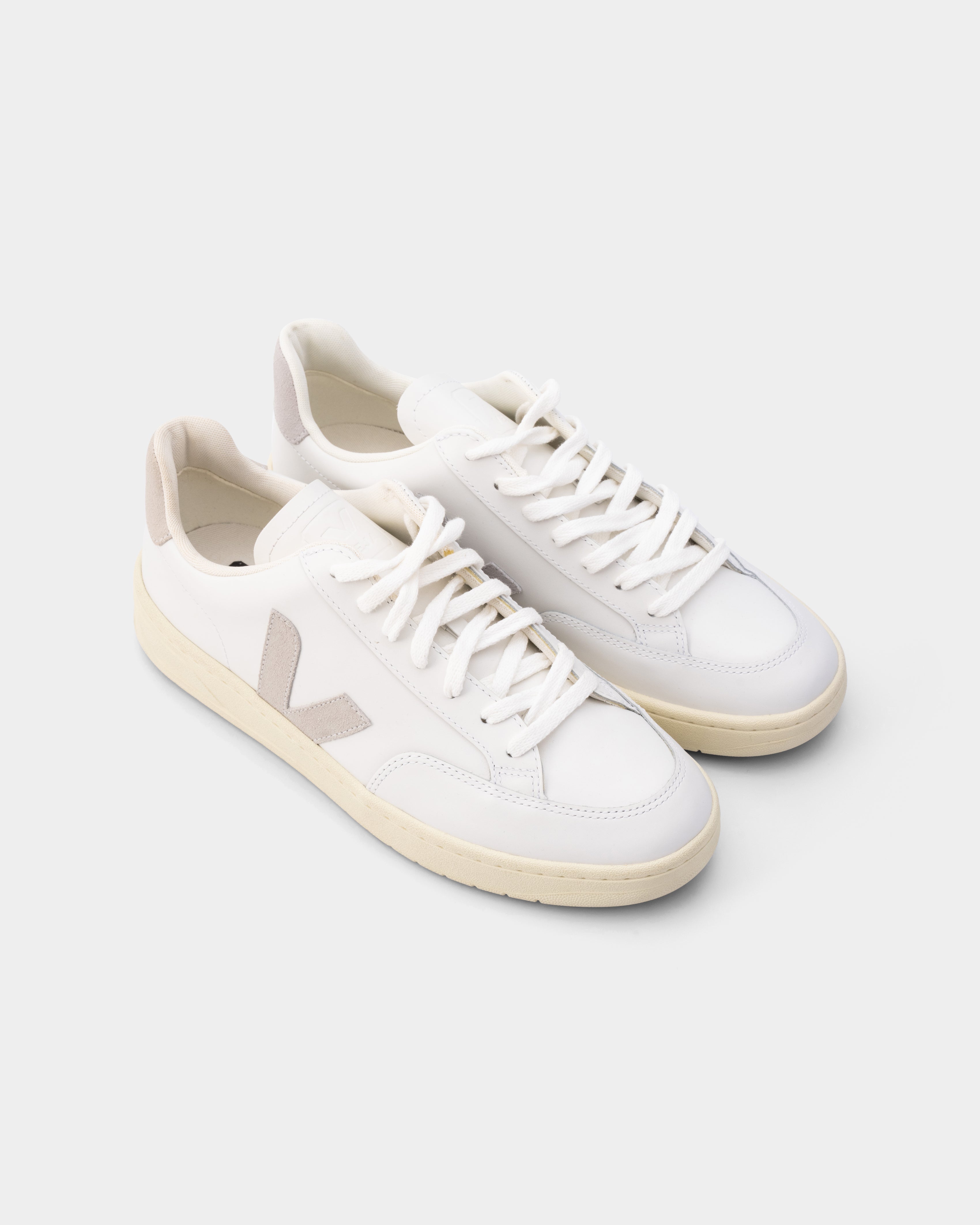 Veja Mens V-12 Leather Sneaker XD0203484B Extra White Light Grey