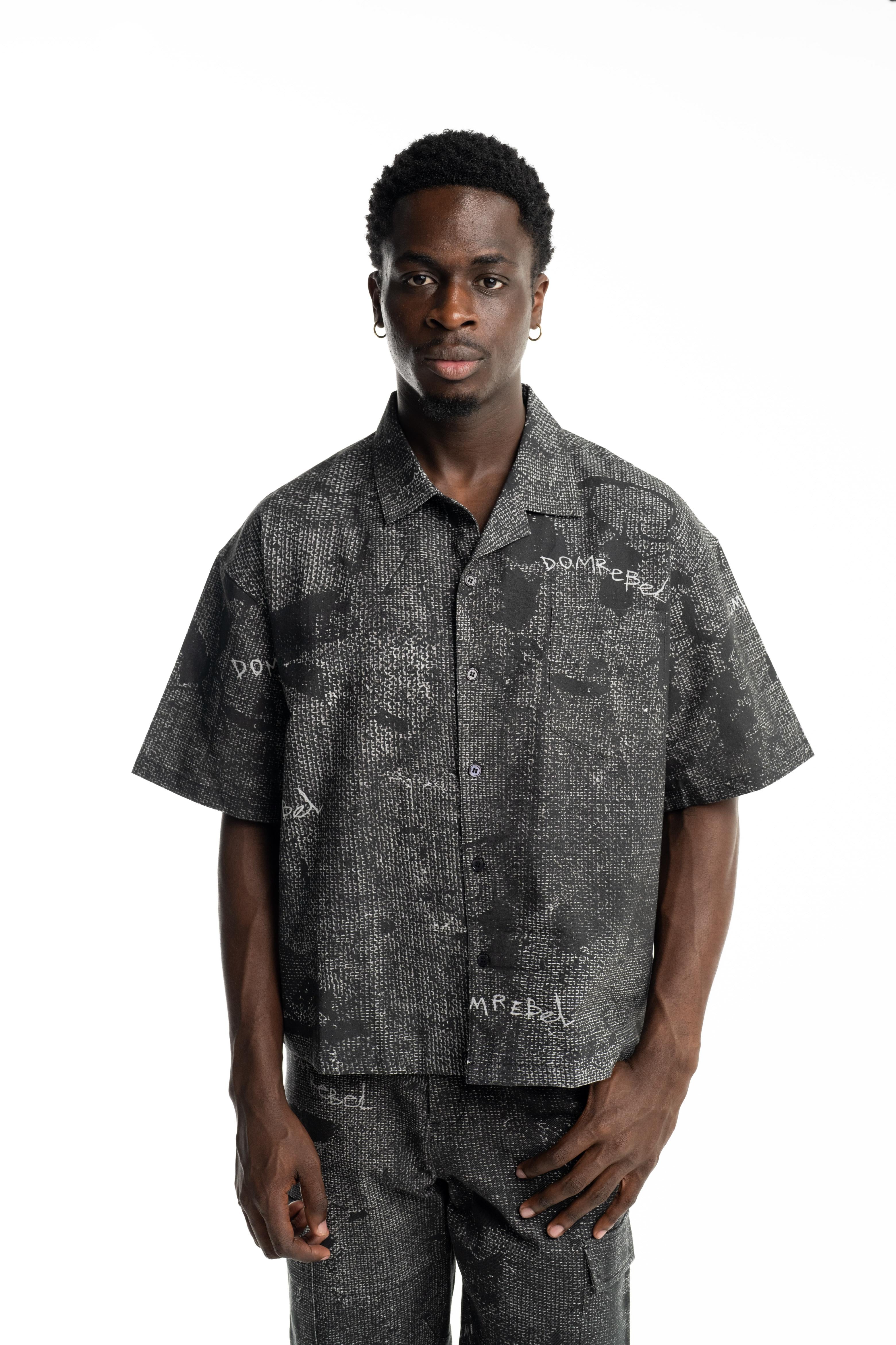 Dom Rebel Men's Painted Camp Collar Shirt| Black