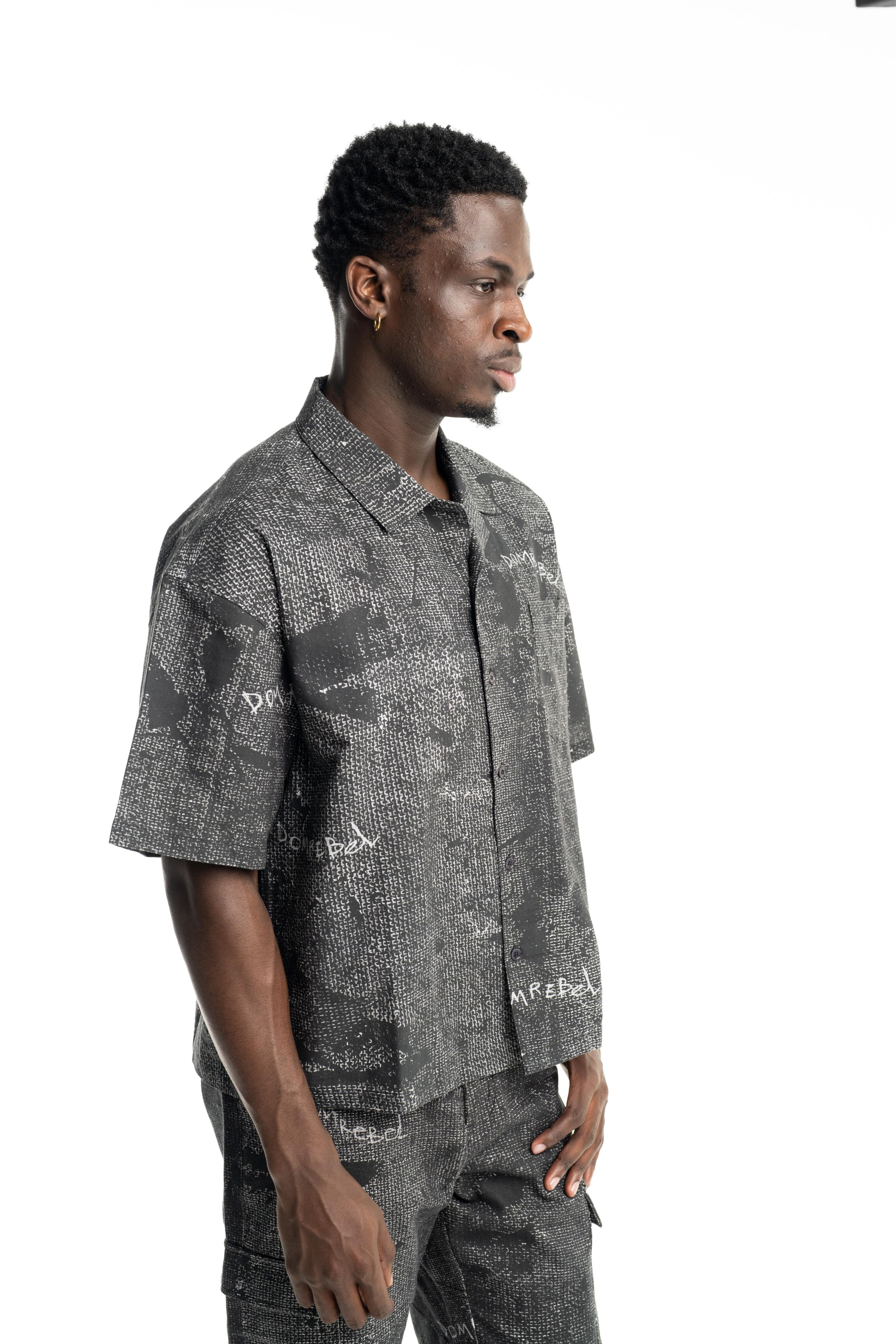 Dom Rebel Men's Painted Camp Collar Shirt| Black