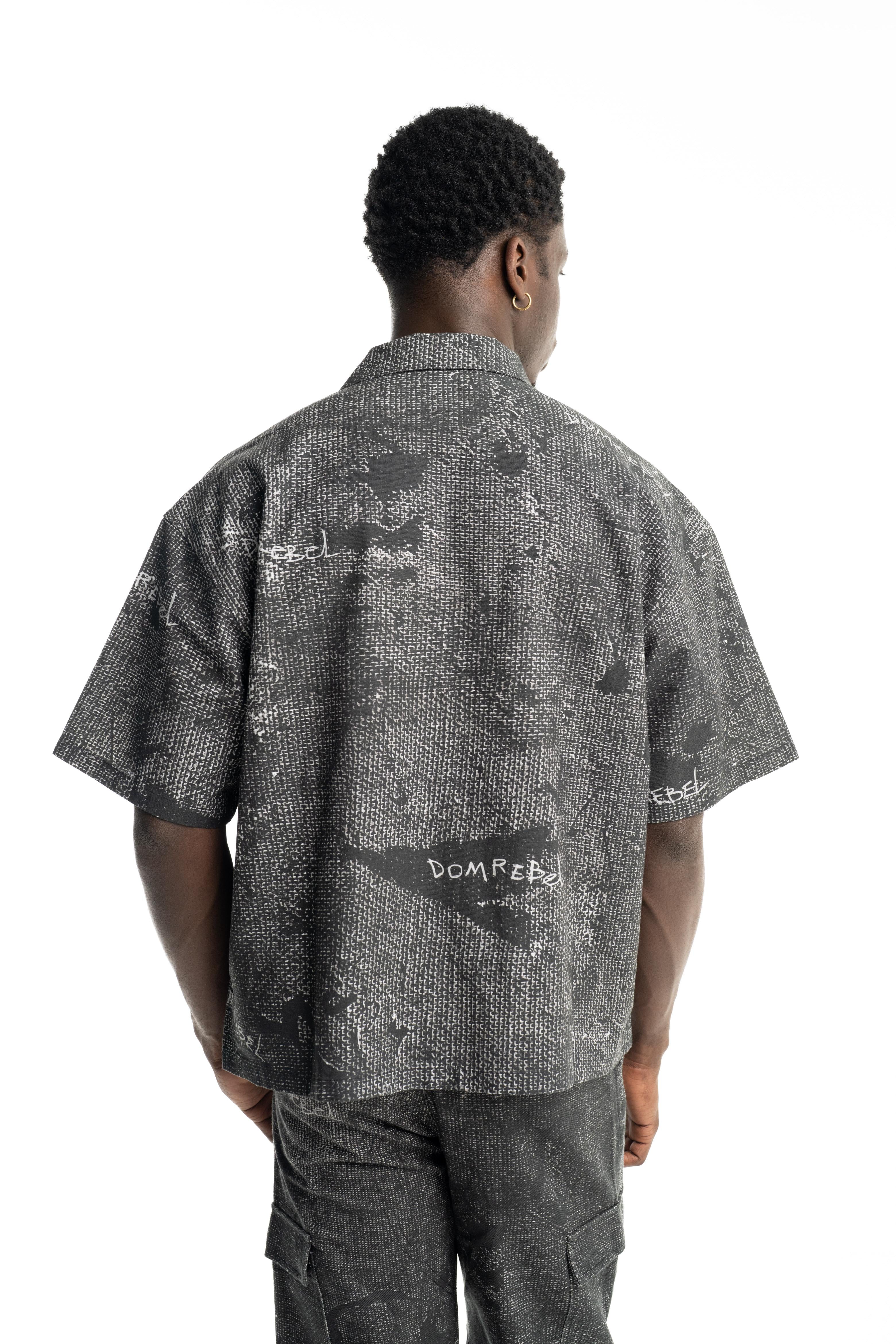 Dom Rebel Men's Painted Camp Collar Shirt| Black