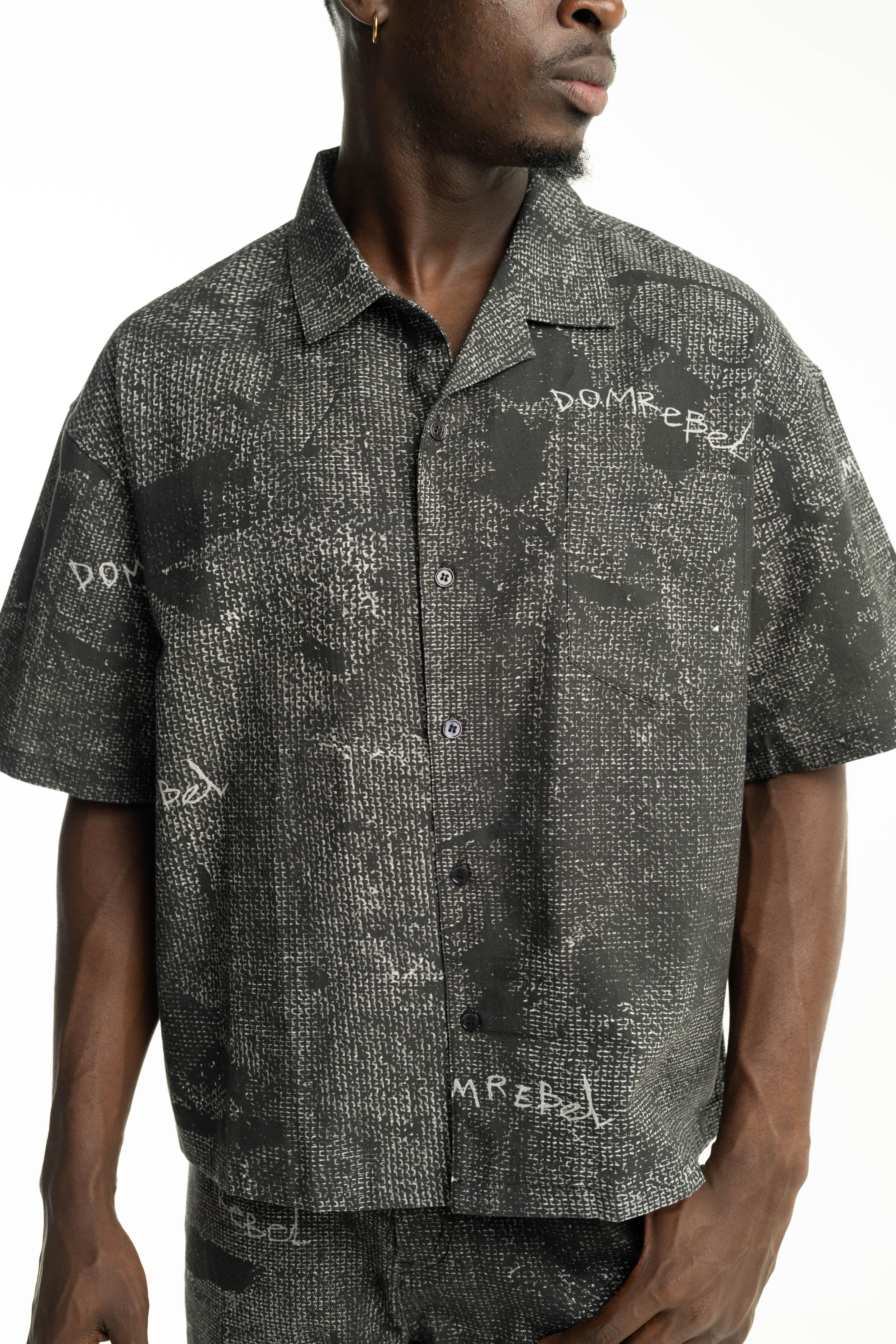 Dom Rebel Men's Painted Camp Collar Shirt| Black
