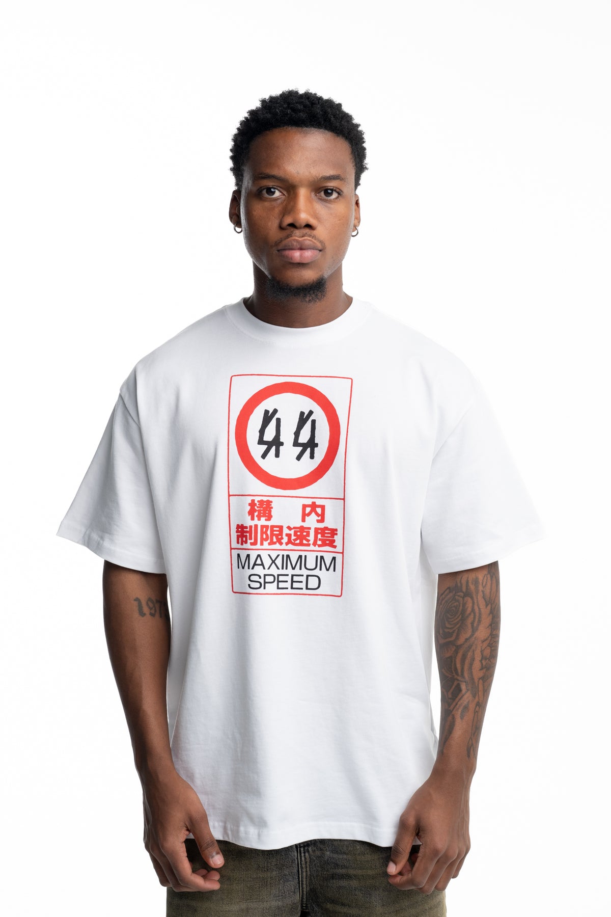 44 Label Group Men's Jersey Tee Optical White/High Risk Red | FA706-P763