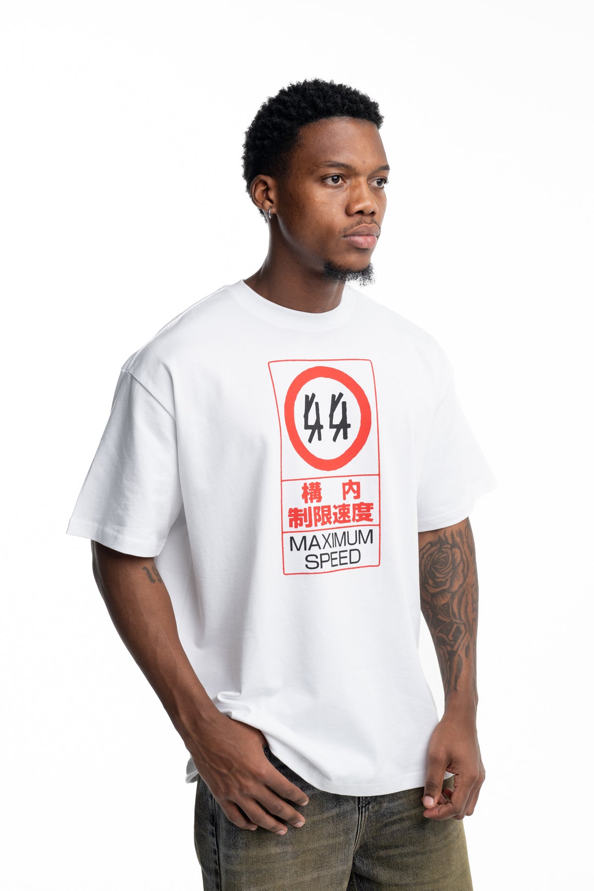 44 Label Group Men's Jersey Tee Optical White/High Risk Red | FA706-P763