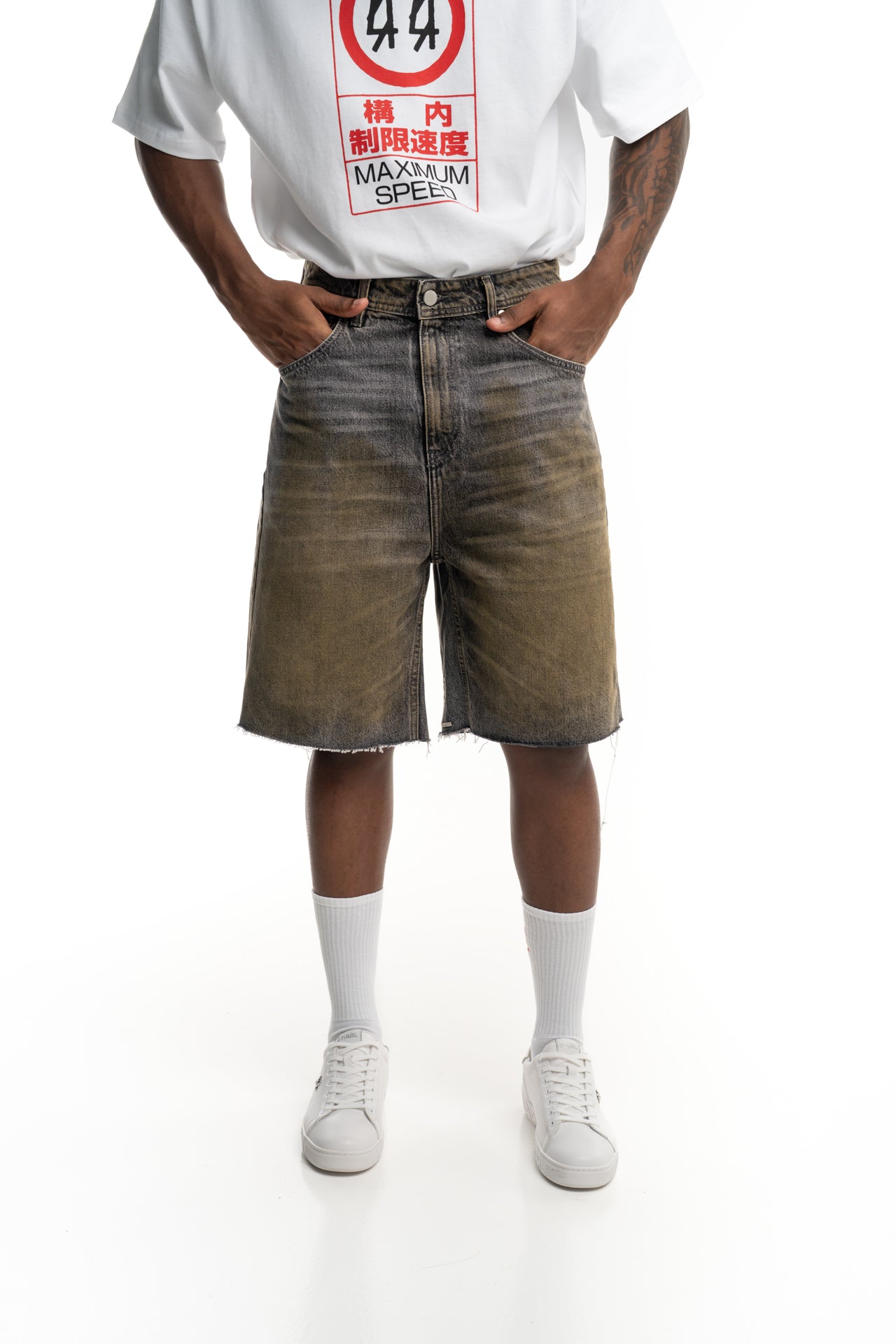 44 Label Group Men's 5 Pocket Wide Leg Shorts Greencast | FA685-P786