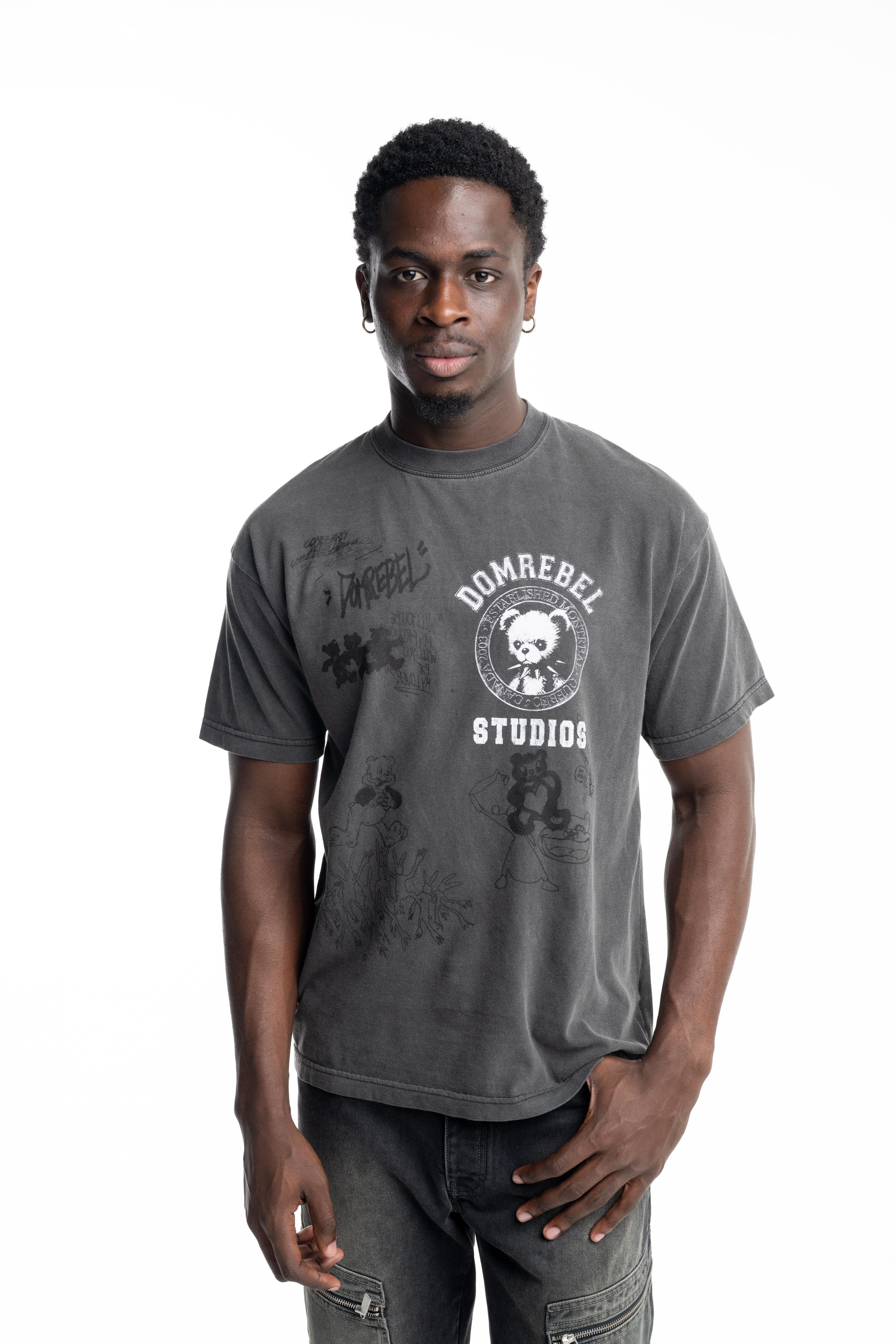Dom Rebel Men's Varsity Bear T Shirt | Faded Black