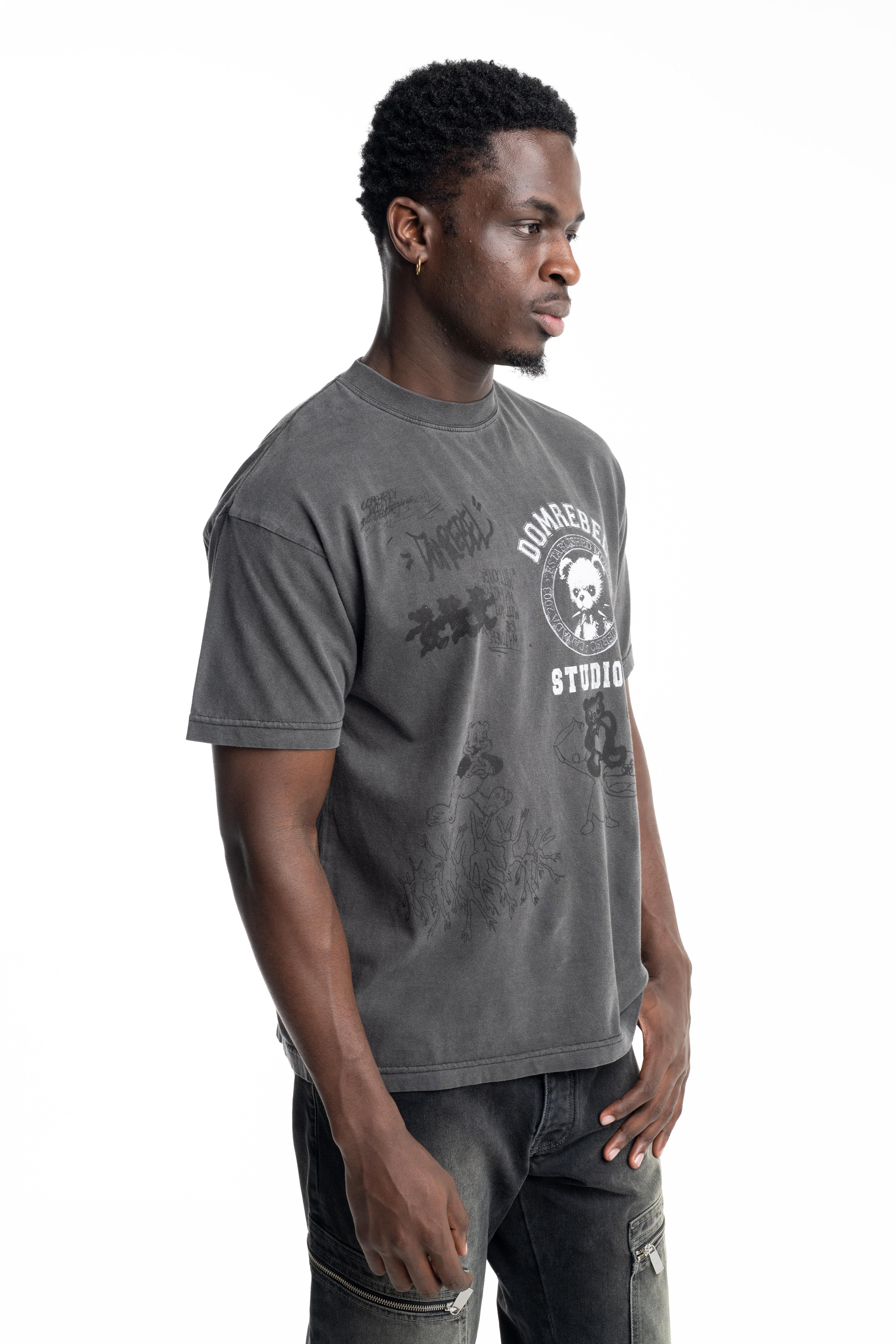 Dom Rebel Men's Varsity Bear T Shirt | Faded Black