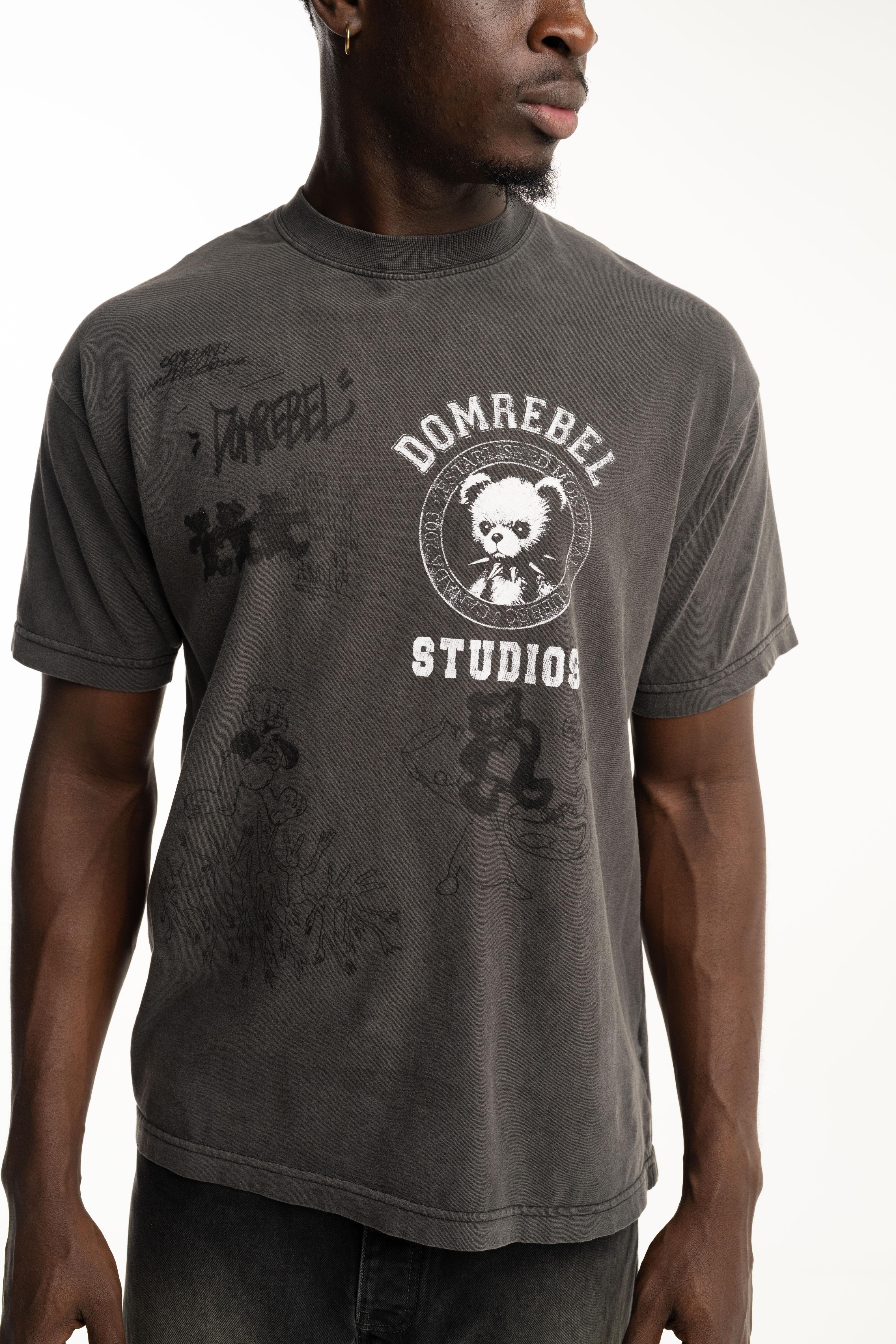 Dom Rebel Men's Varsity Bear T Shirt | Faded Black