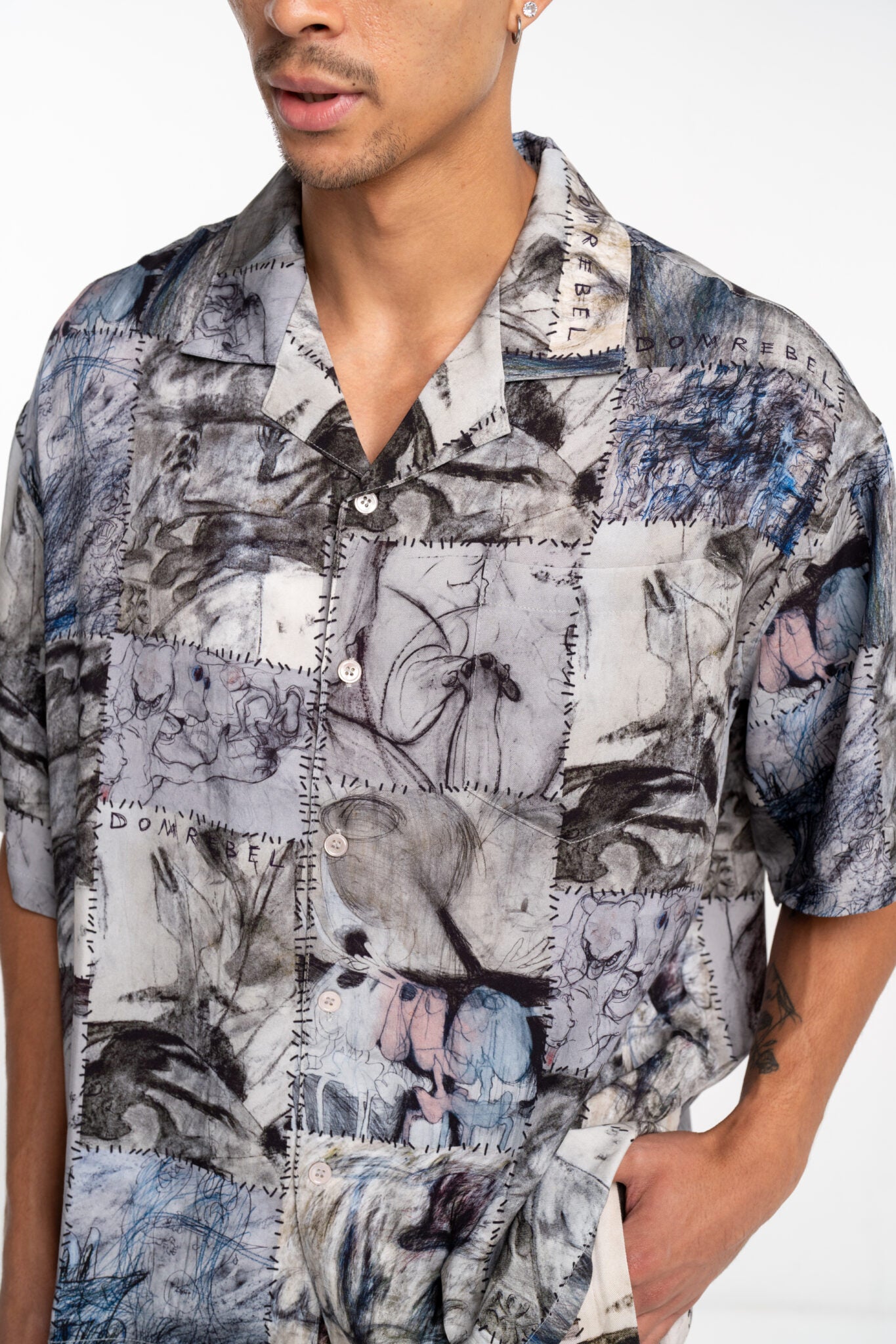 DOMREBEL Montage Camp Collar Shirt Beige