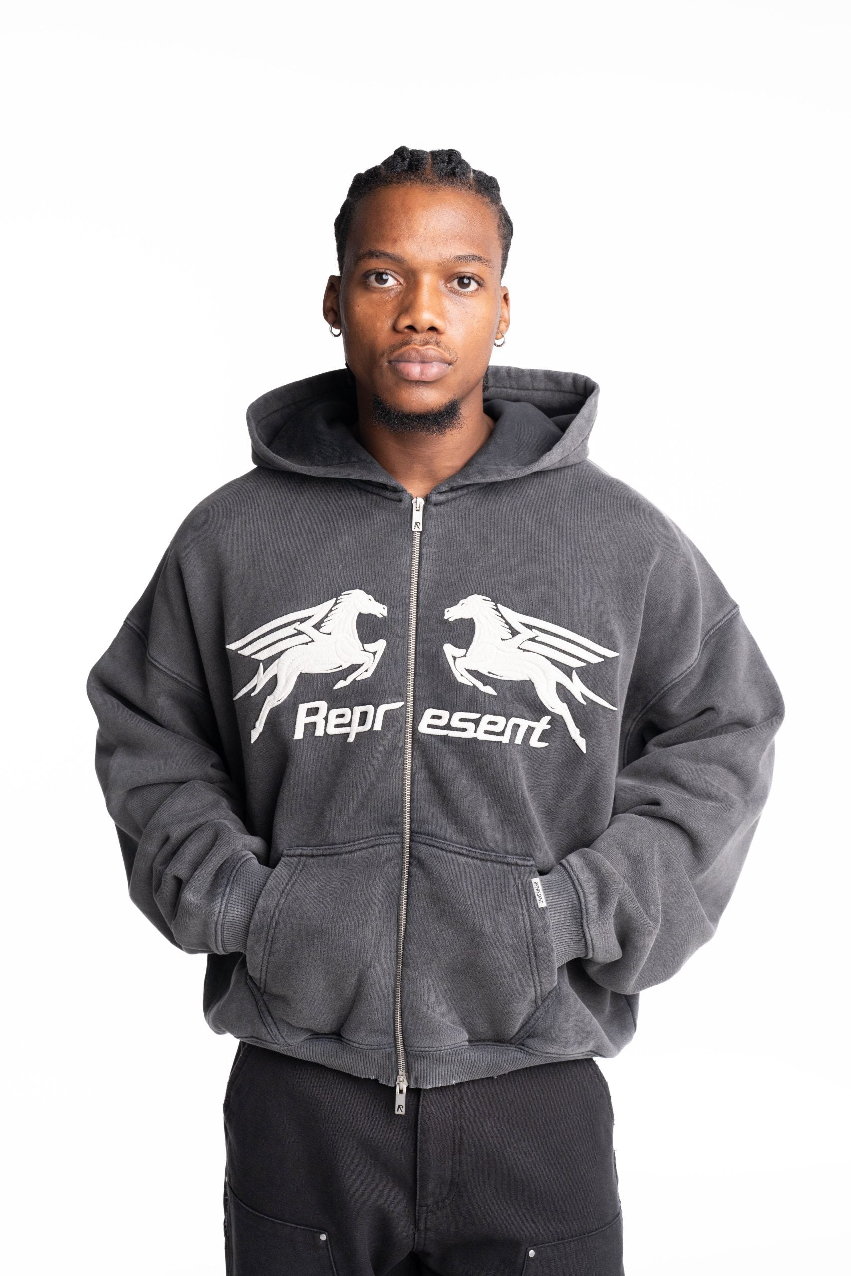 Represent Men's Pegasus Zip Through Hoodie | MLM100687-47-Vintage Grey