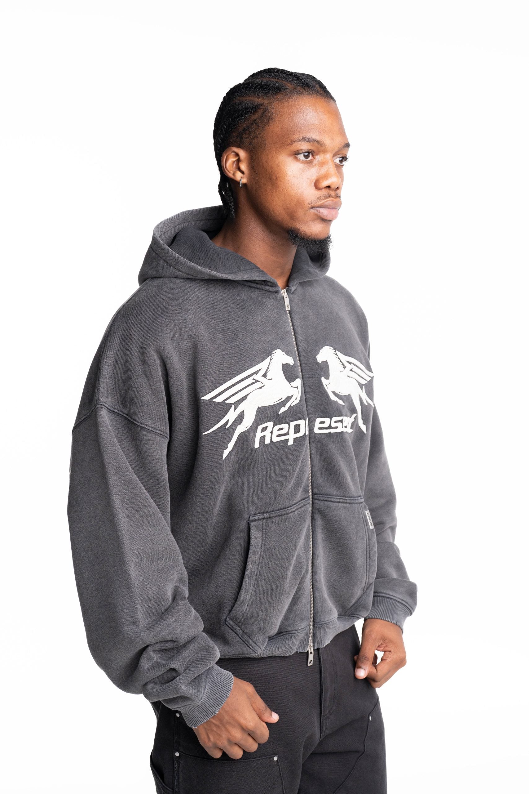 Represent Men's Pegasus Zip Through Hoodie | MLM100687-47-Vintage Grey
