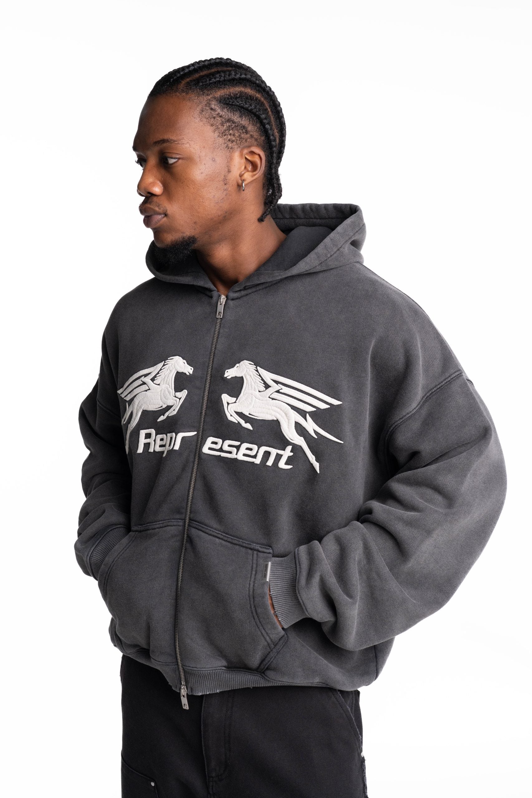 Represent Men's Pegasus Zip Through Hoodie | MLM100687-47-Vintage Grey