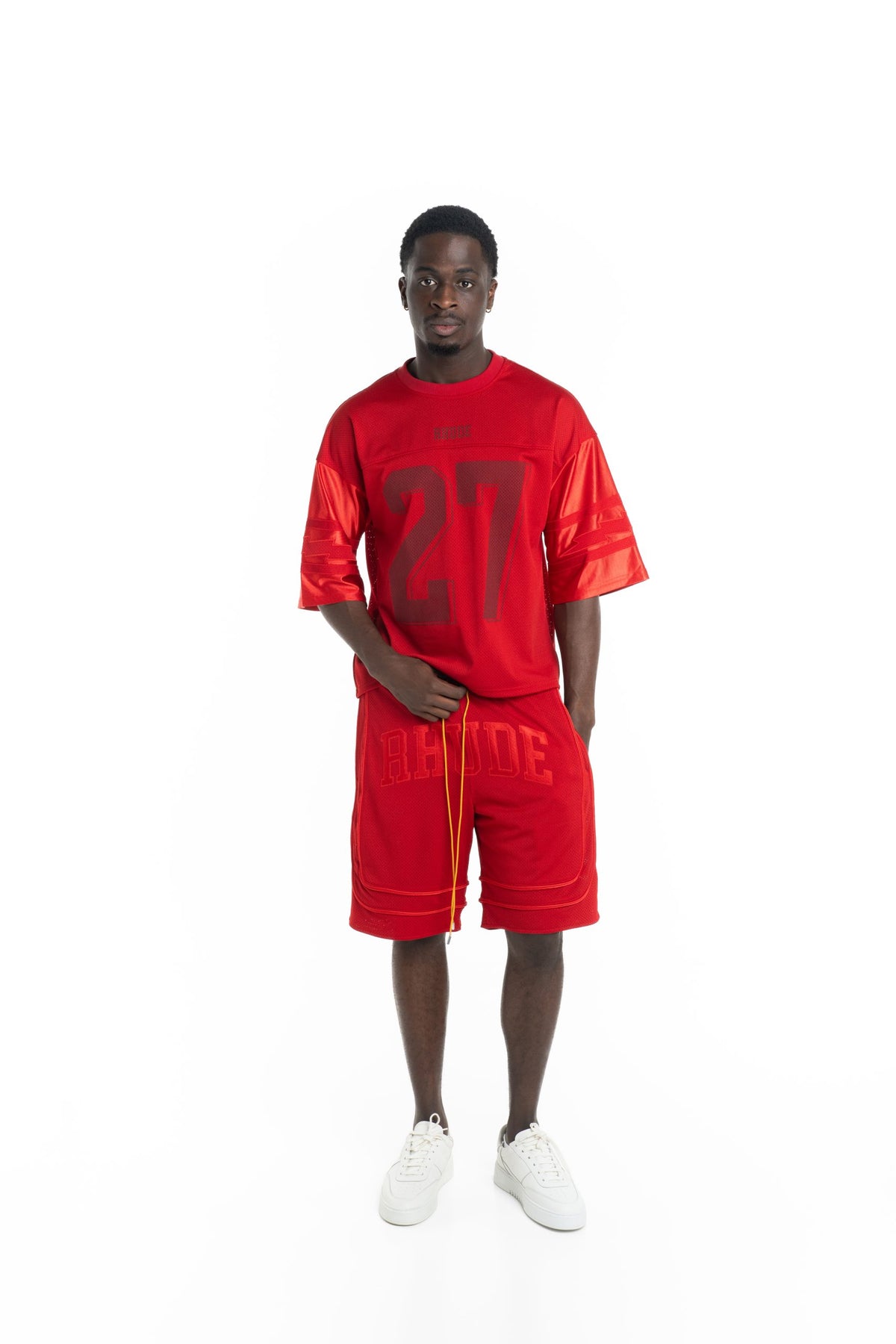 Rhude Men's Baggy Mesh Collegiate Logo Shorts Red/Red | RHPS26SH02016-6022