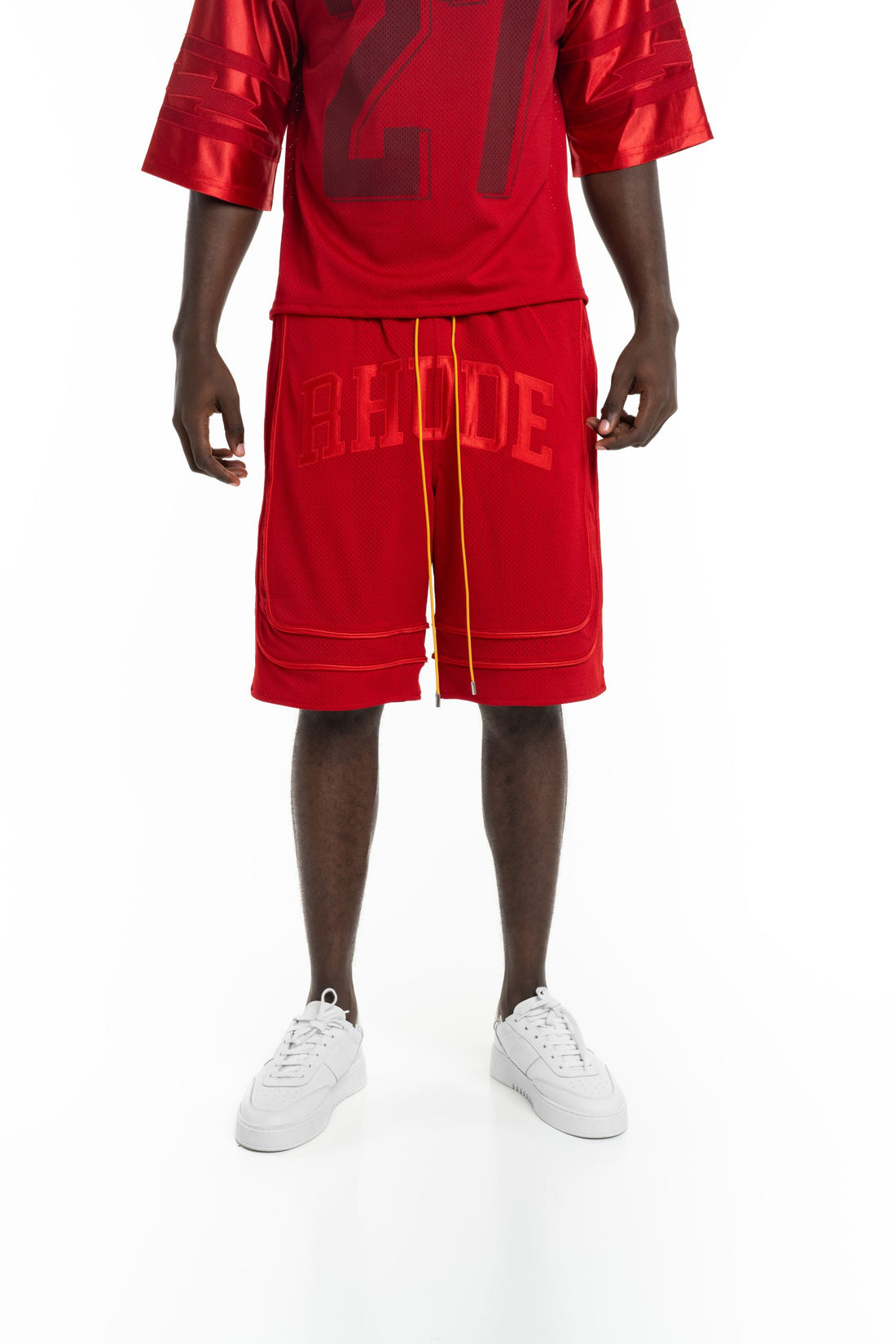 Rhude Men's Baggy Mesh Collegiate Logo Shorts Red/Red | RHPS26SH02016-6022