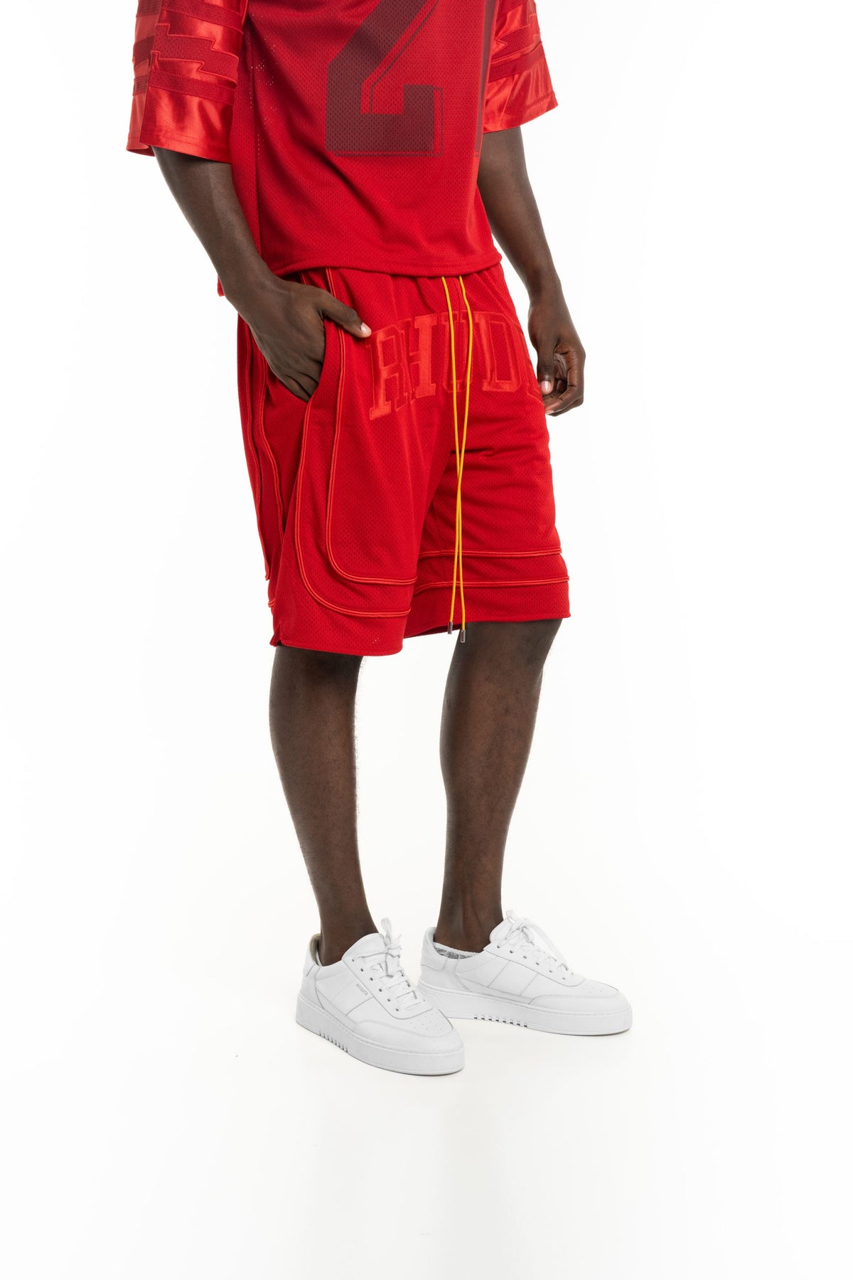 Rhude Men's Baggy Mesh Collegiate Logo Shorts Red/Red | RHPS26SH02016-6022