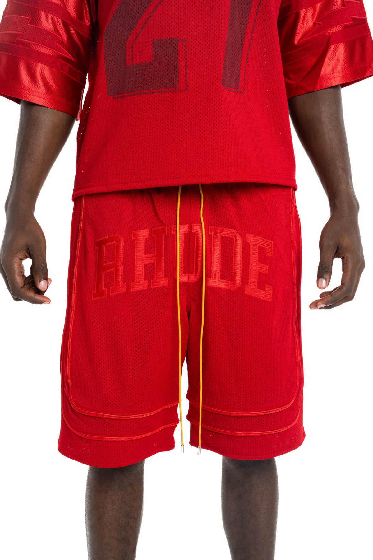 Rhude Men's Baggy Mesh Collegiate Logo Shorts Red/Red | RHPS26SH02016-6022
