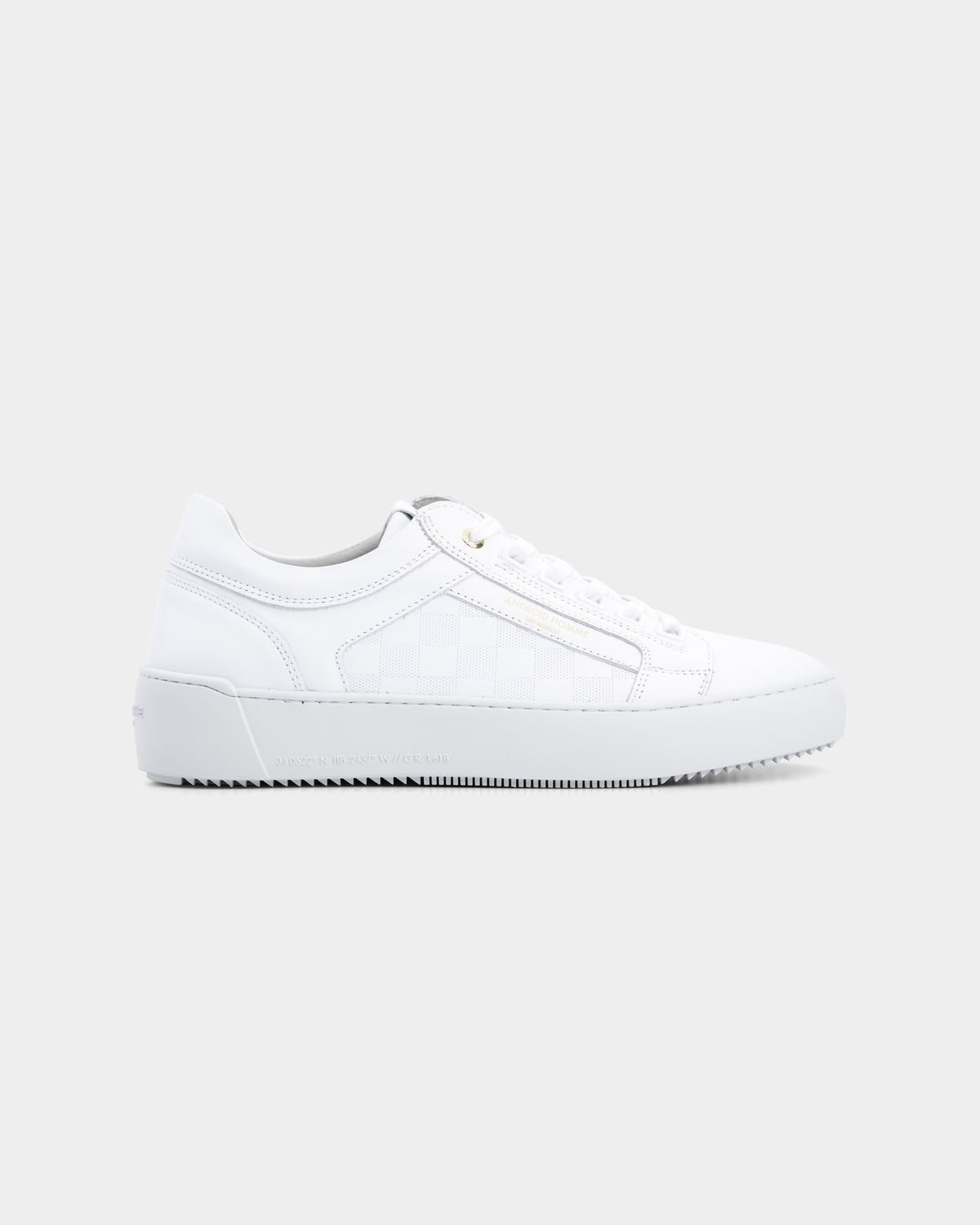 Android Homme Men's Venice Leather w/ Laser Perforated Checkerboard Sneaker White | AHP263-24