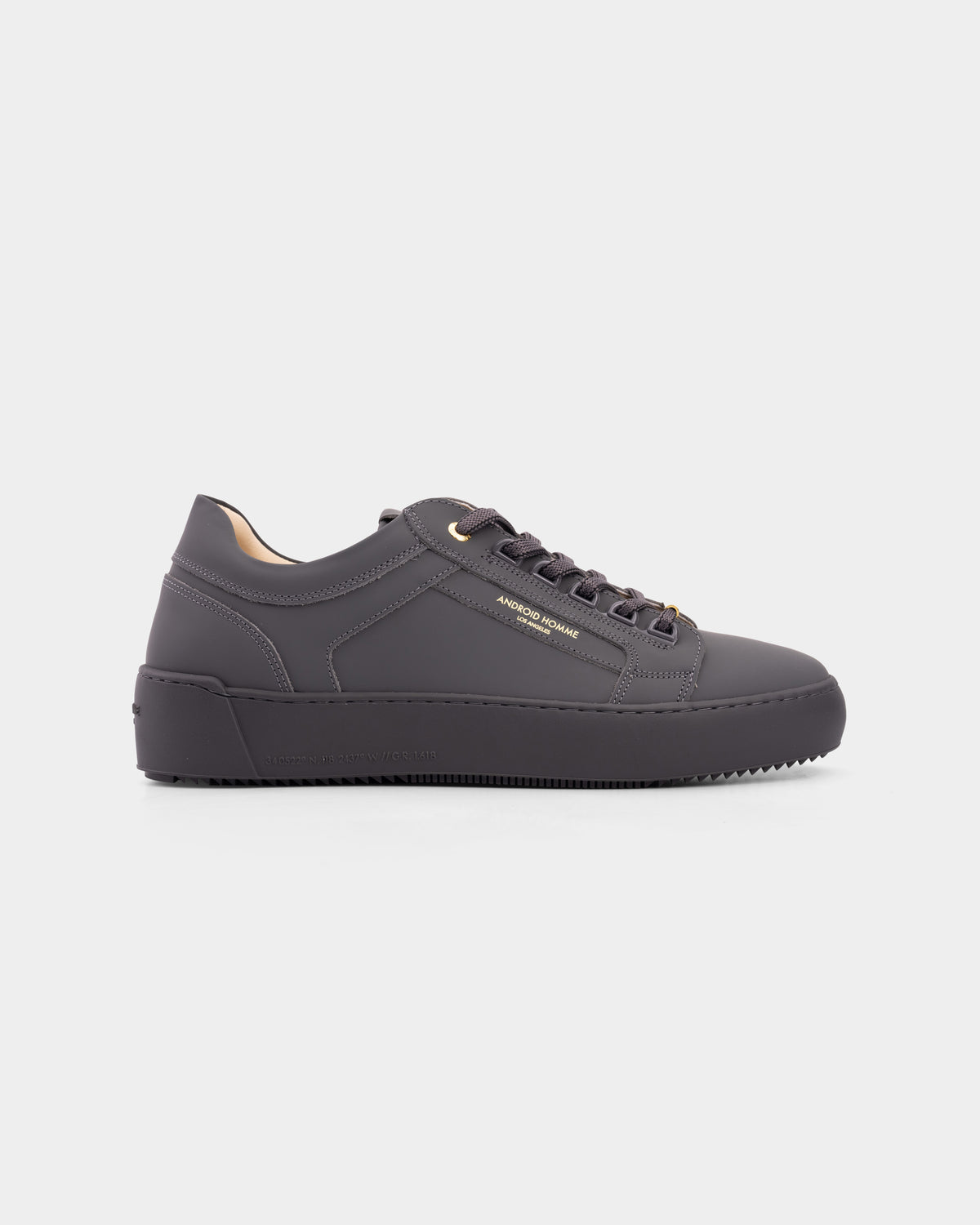 Android Homme Men's Venice Stealth Rubberised Leather Sneaker Gold Hardware Charcoal | AHP263-09