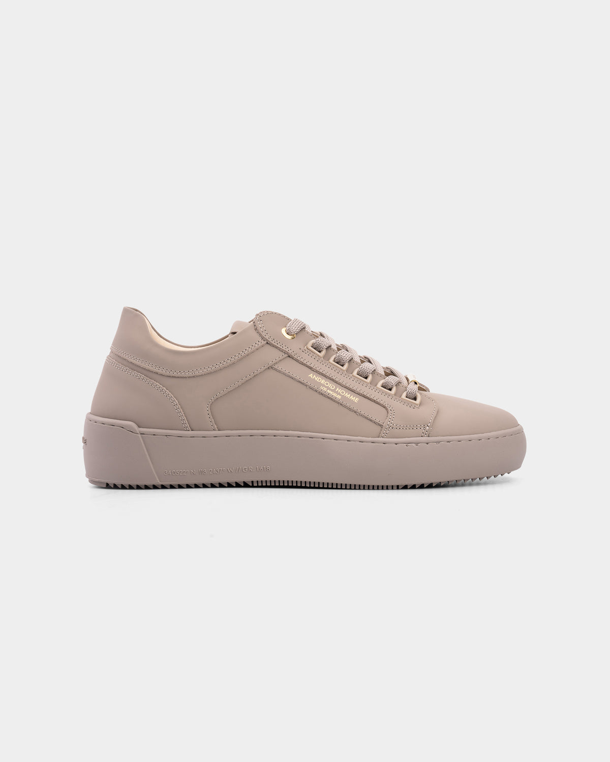 Android Homme Men's Venice Stealth Rubberised Leather Sneaker Gold Hardware Taupe | AHP263-11