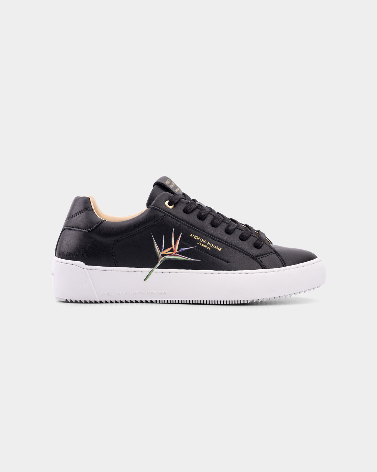 Android Homme Men's Zuma Bird of Paradise Print Leather Sneaker Black | AHP261-47