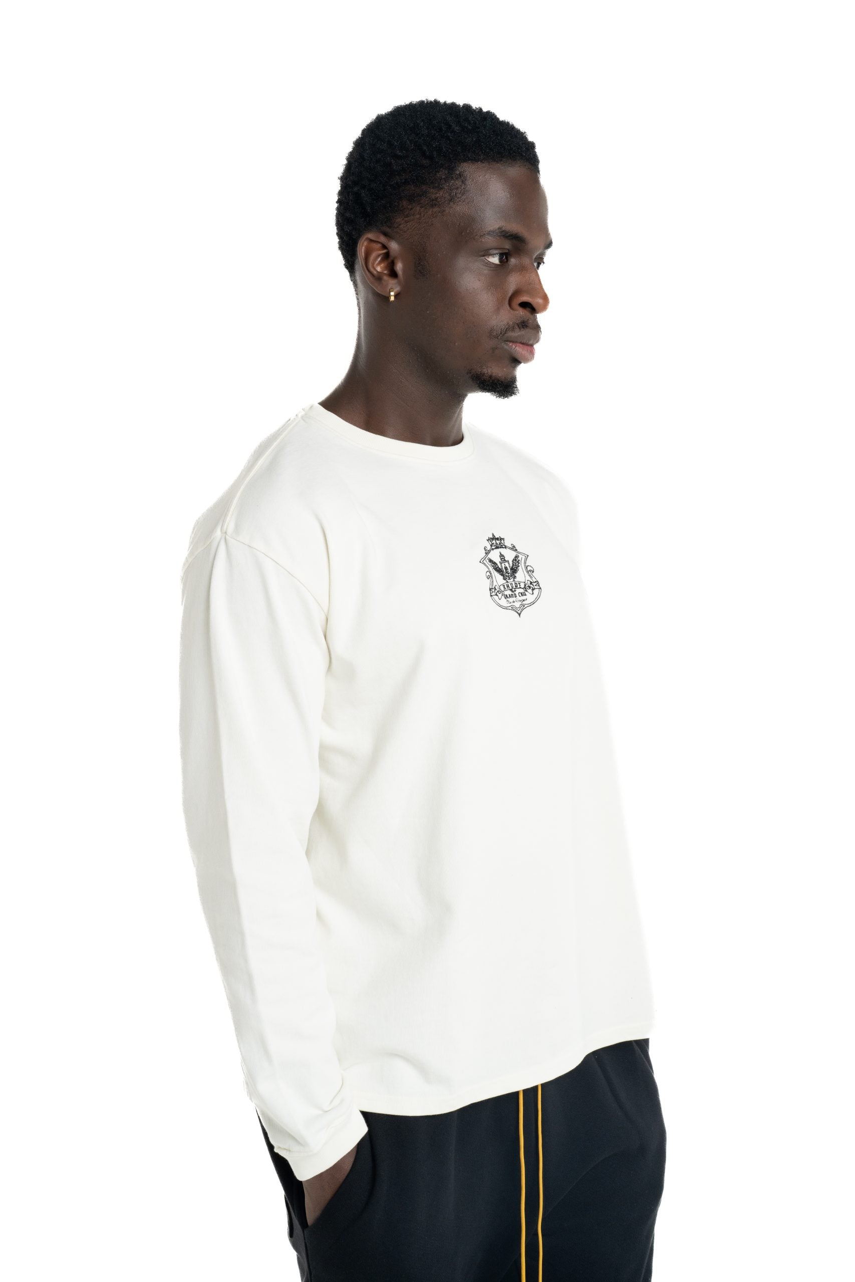 Rhude Men's Grand Cru Crest LS Tee Vintage White/Black | RHPS26TT16012-3166