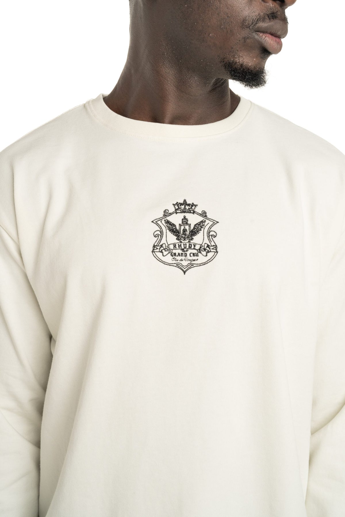 Rhude Men's Grand Cru Crest LS Tee Vintage White/Black | RHPS26TT16012-3166