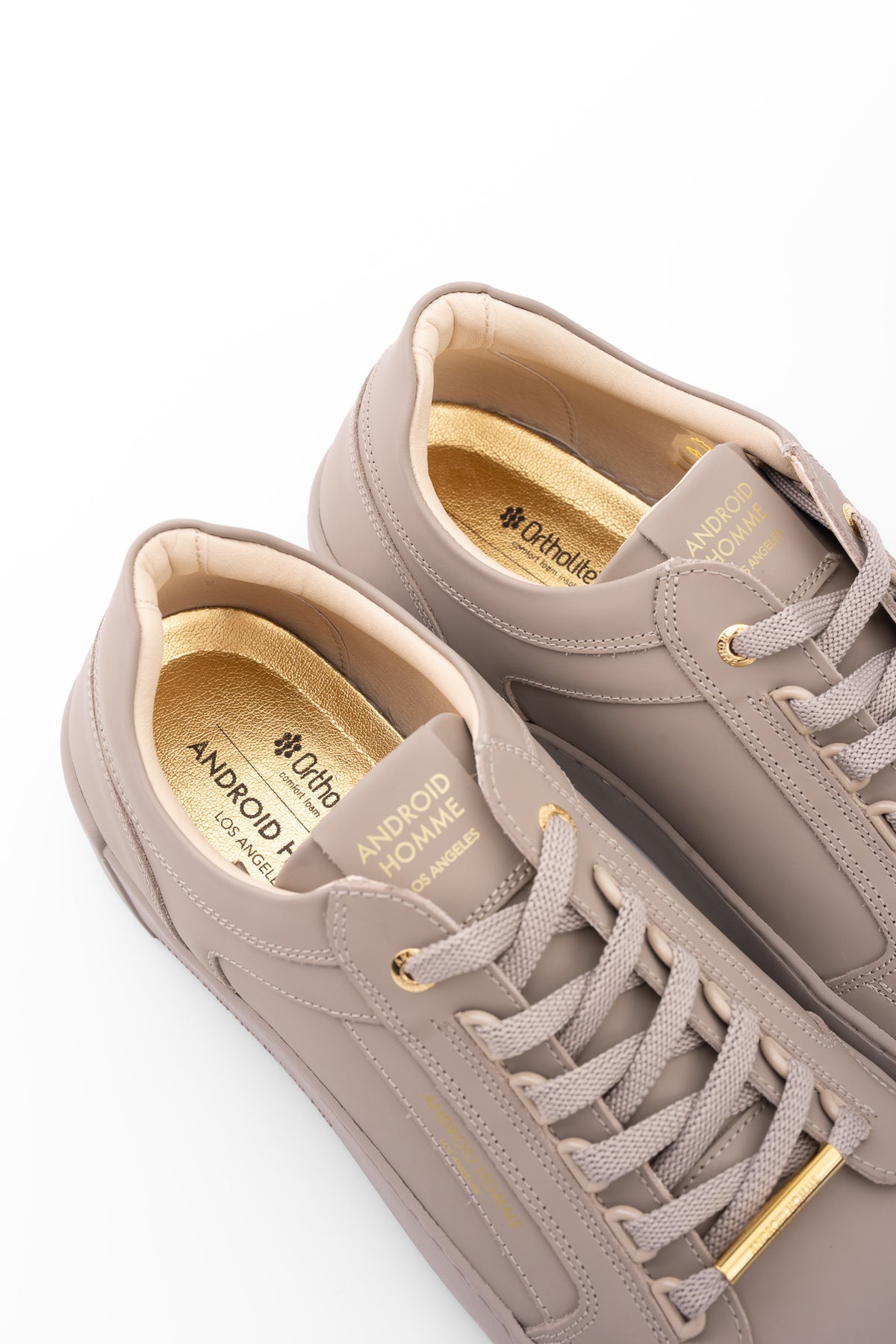 Android Homme Men's Venice Stealth Rubberised Leather Sneaker Gold Hardware Taupe | AHP263-11