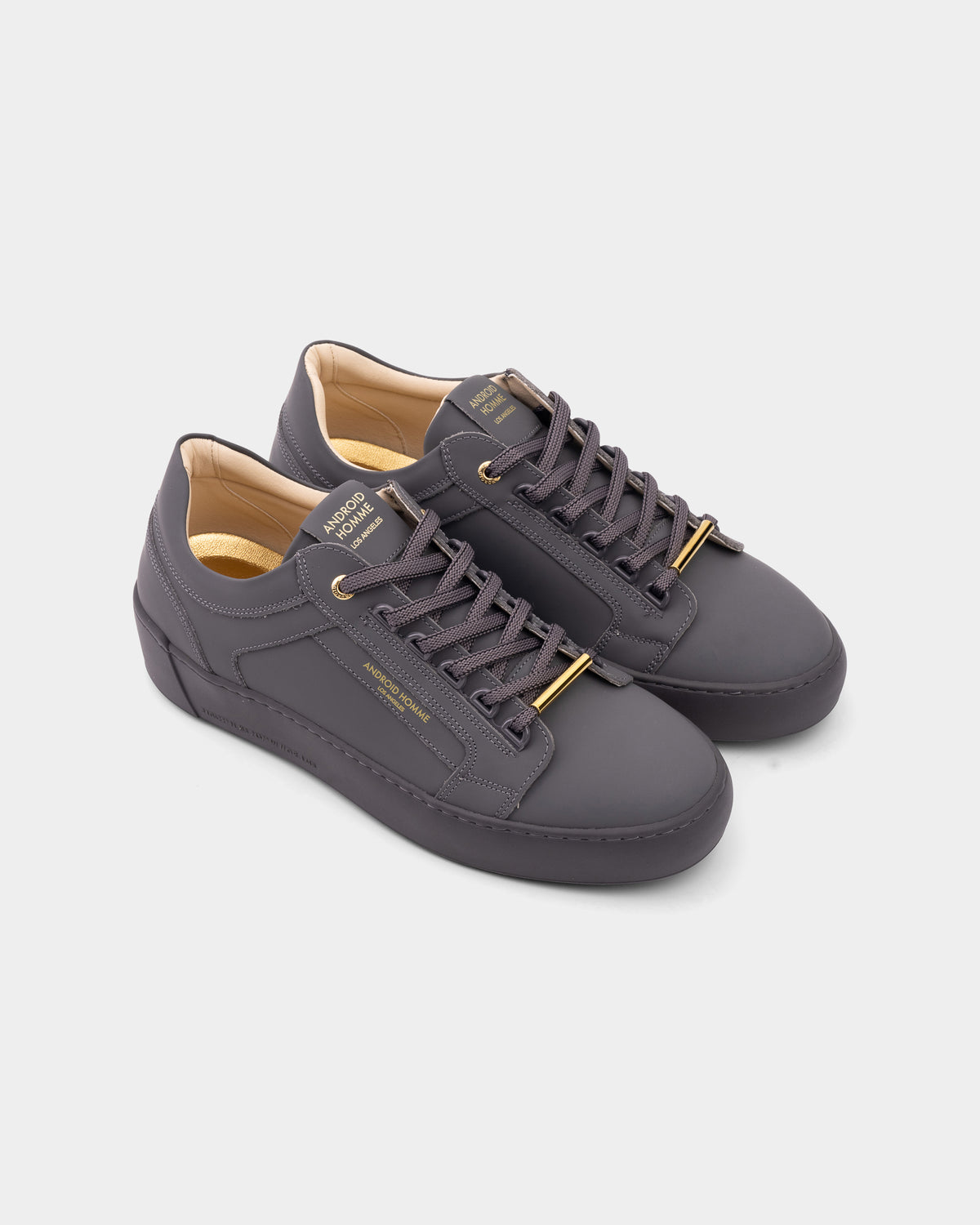 Android Homme Men's Venice Stealth Rubberised Leather Sneaker Gold Hardware Charcoal | AHP263-09