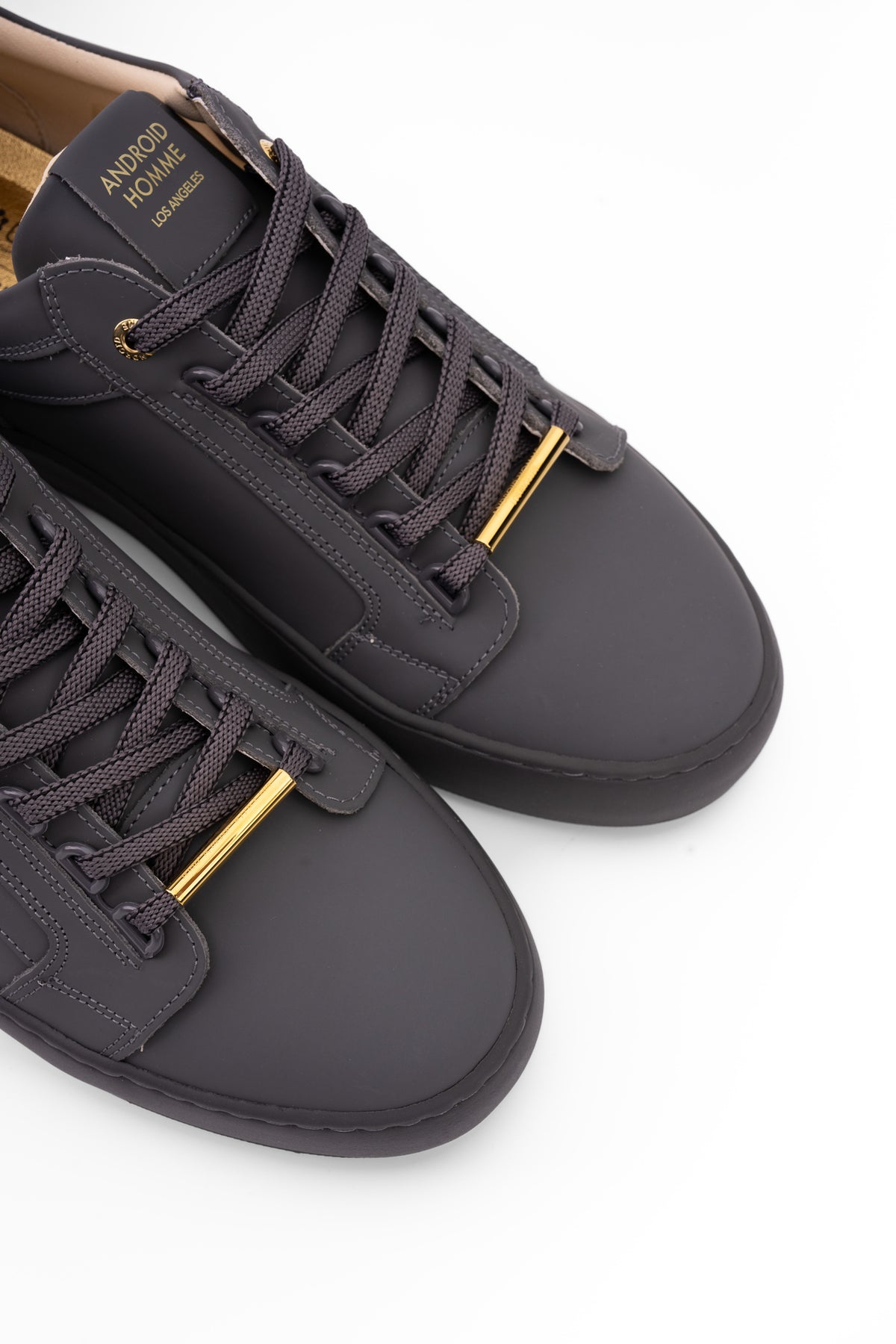 Android Homme Men's Venice Stealth Rubberised Leather Sneaker Gold Hardware Charcoal | AHP263-09