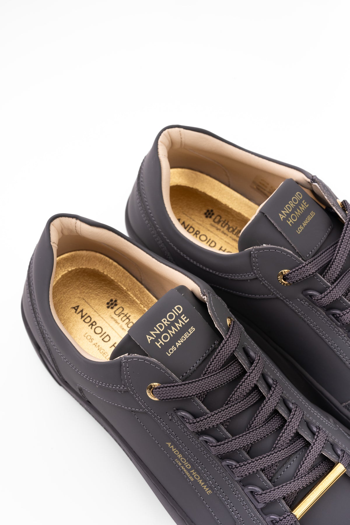 Android Homme Men's Venice Stealth Rubberised Leather Sneaker Gold Hardware Charcoal | AHP263-09