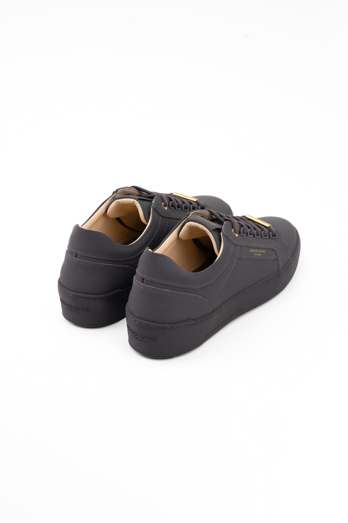 Android Homme Men's Venice Stealth Rubberised Leather Sneaker Gold Hardware Charcoal | AHP263-09
