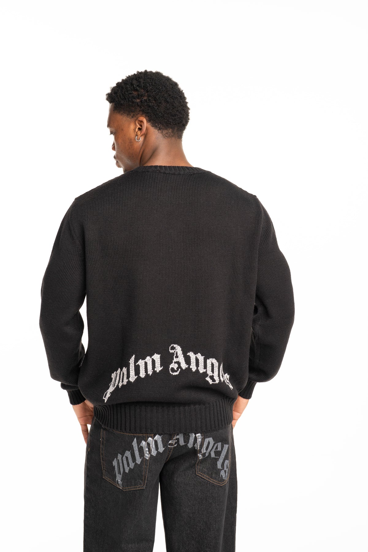 Palm Angels Men's Back Curved Logo Sweater | PMHE08BS26KNI002-1003