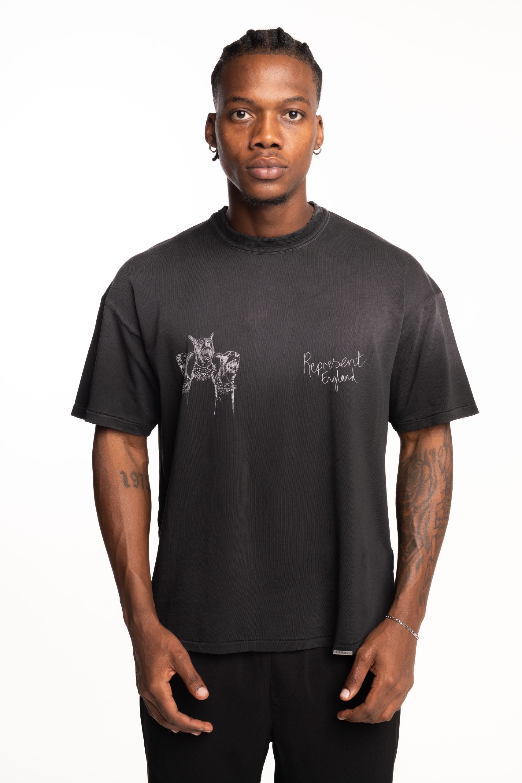 Represent Men's Hand Drawn Thoroughbred Dogs T Shirt | MLM100383-03-Aged Black