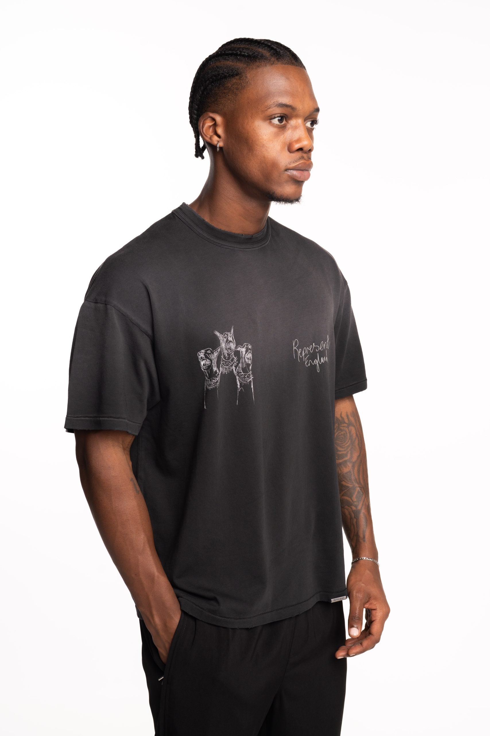 Represent Men's Hand Drawn Thoroughbred Dogs T Shirt | MLM100383-03-Aged Black