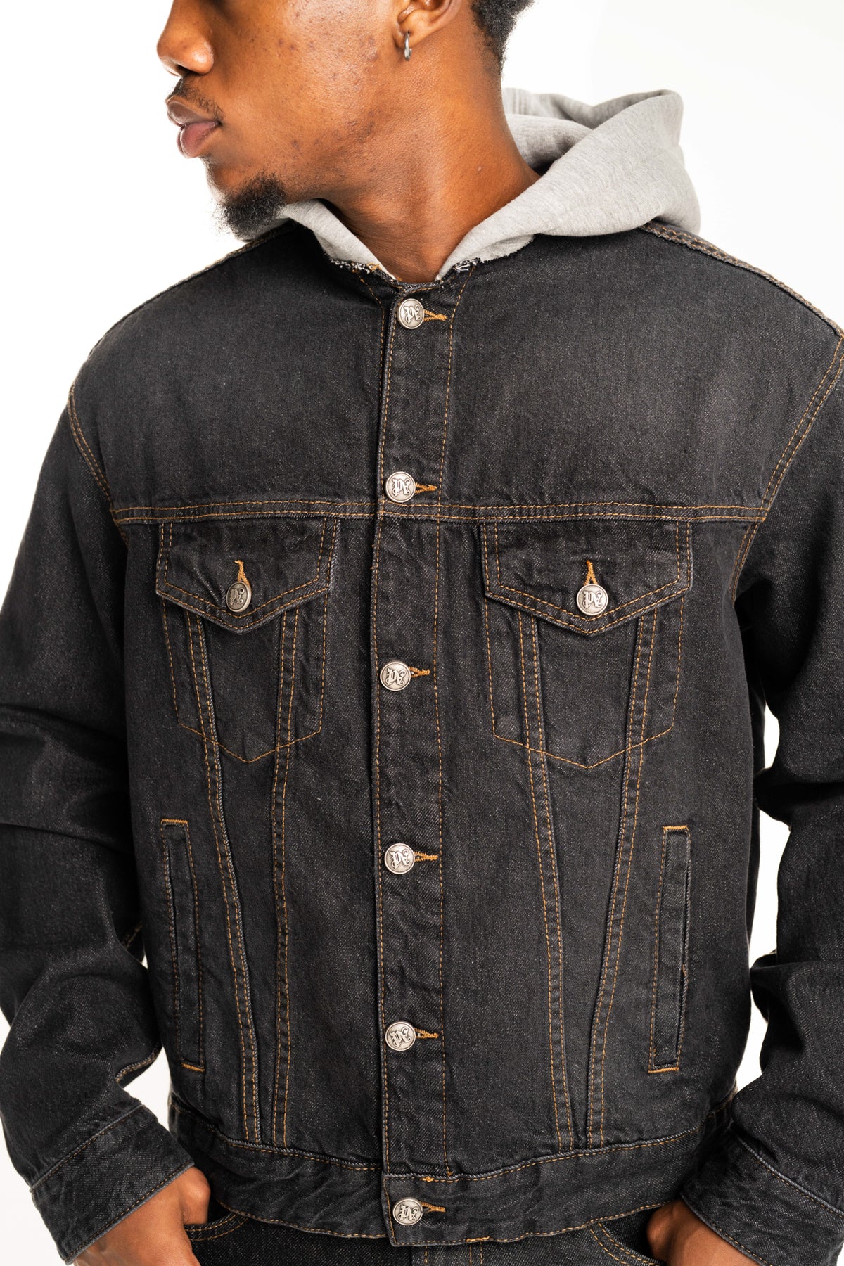 Palm Angels Mens VW Curved Logo Denim Jacket | PMYE05CS26DEN003-1308