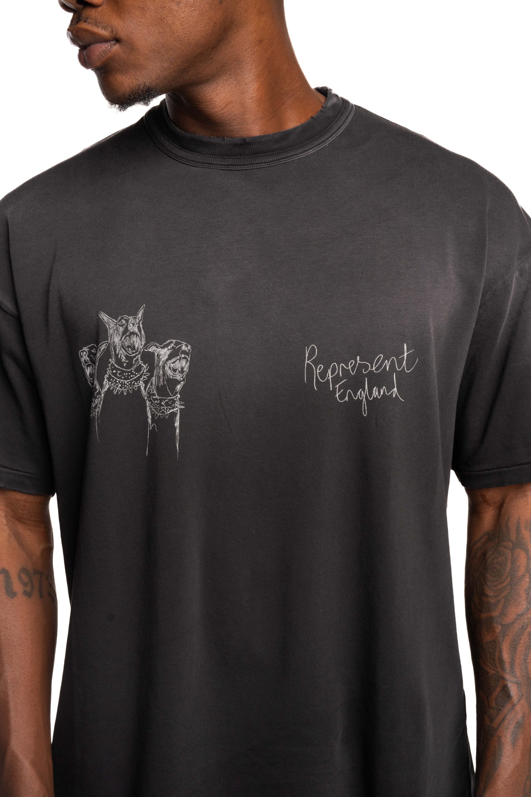 Represent Men's Hand Drawn Thoroughbred Dogs T Shirt | MLM100383-03-Aged Black