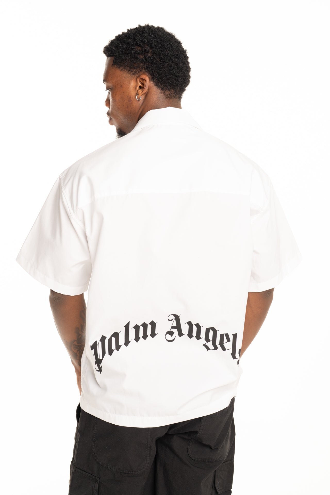 Palm Angels Men's B Curved Logo Bowling Shirt |  PMGG00AS26FAB001-0310