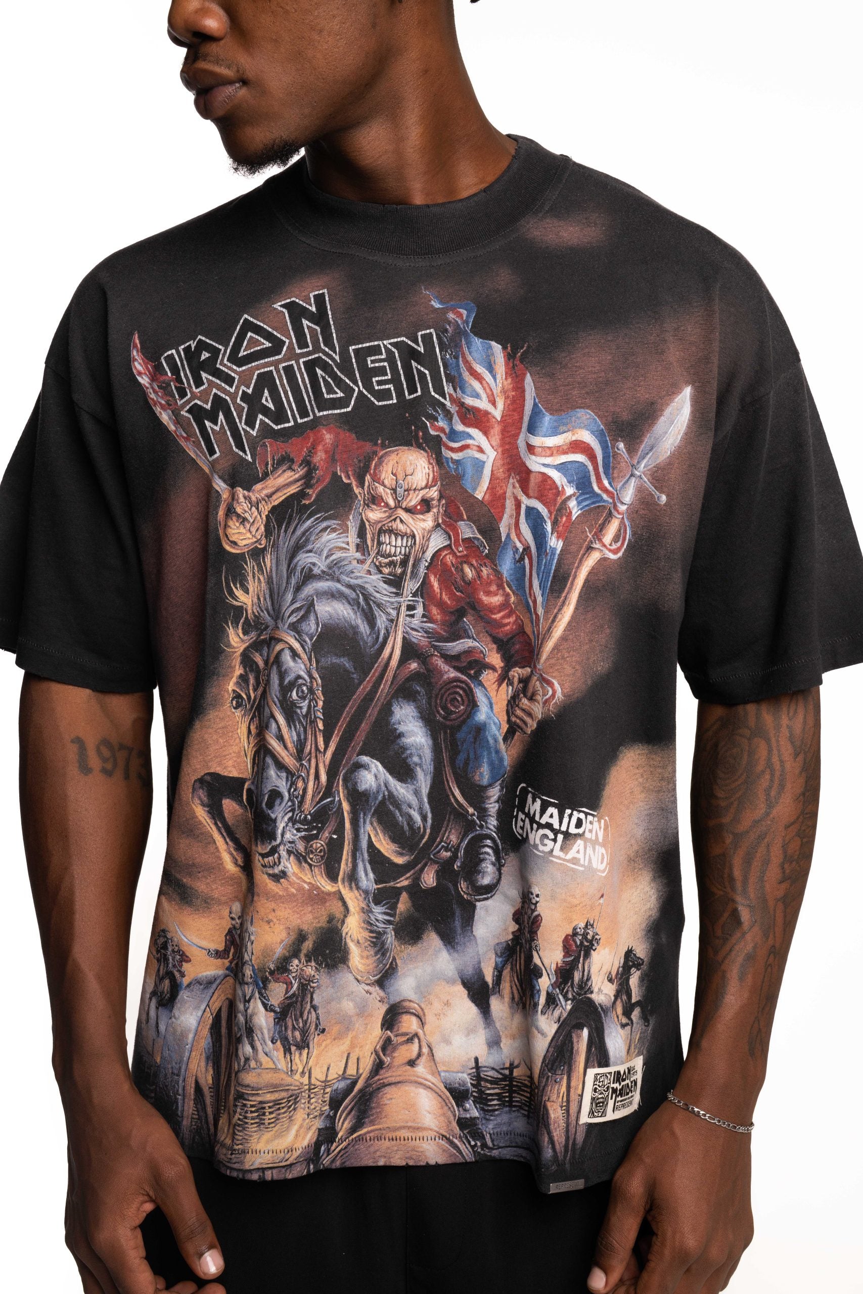 Represent Men's Iron Maiden x Steed T Shirt | MLM100581-04-Srained Black