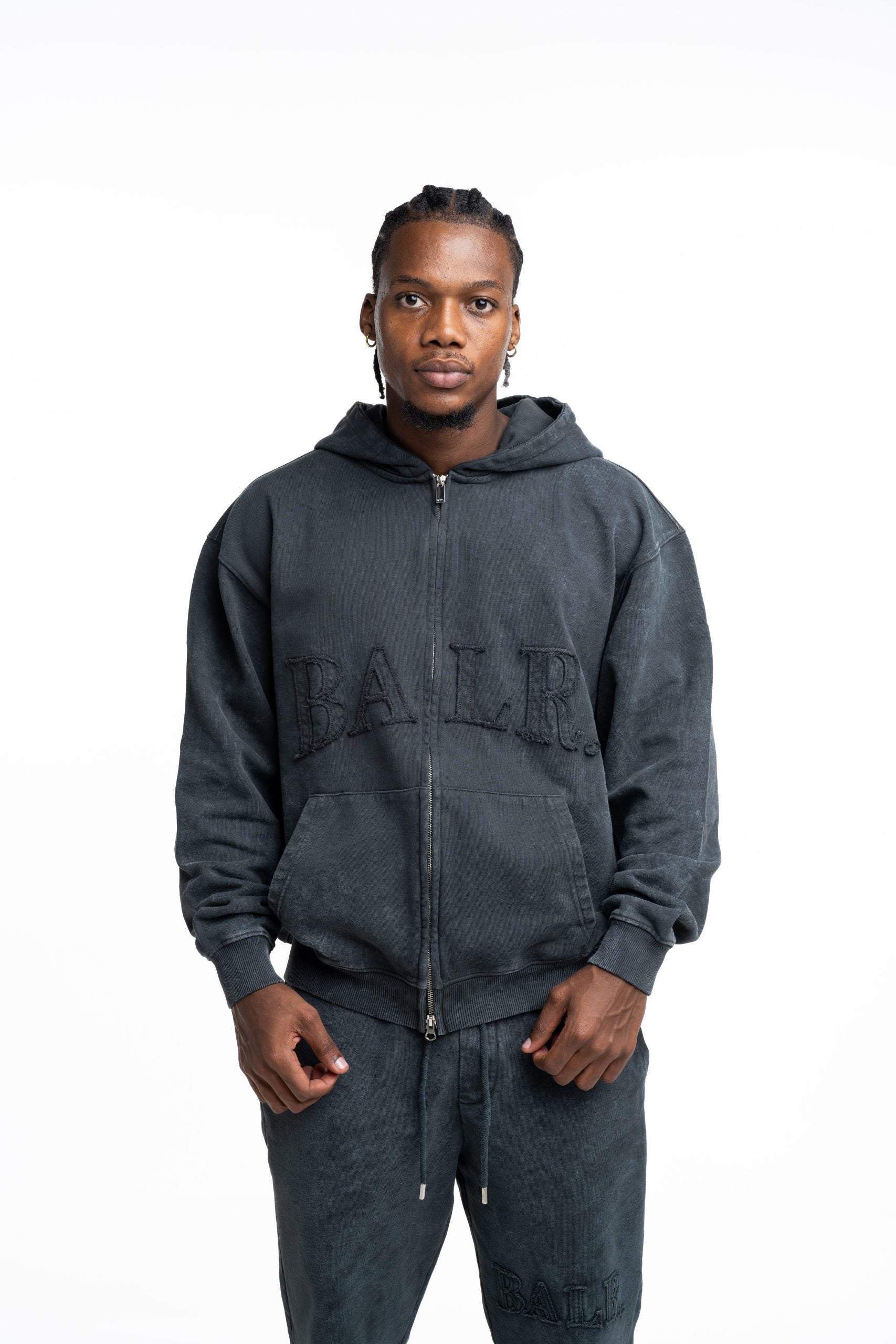 BALR Men's Urban Washed Zip Hoodie | B1269.1009-Volcanic Grey