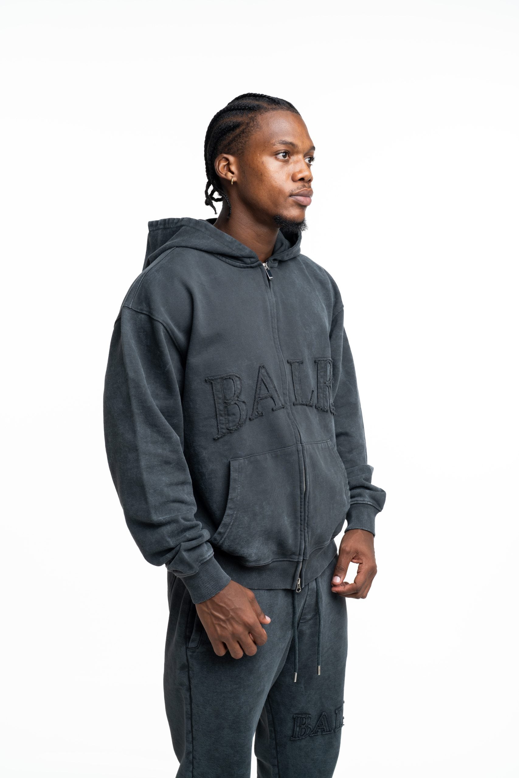 BALR Men's Urban Washed Zip Hoodie | B1269.1009-Volcanic Grey