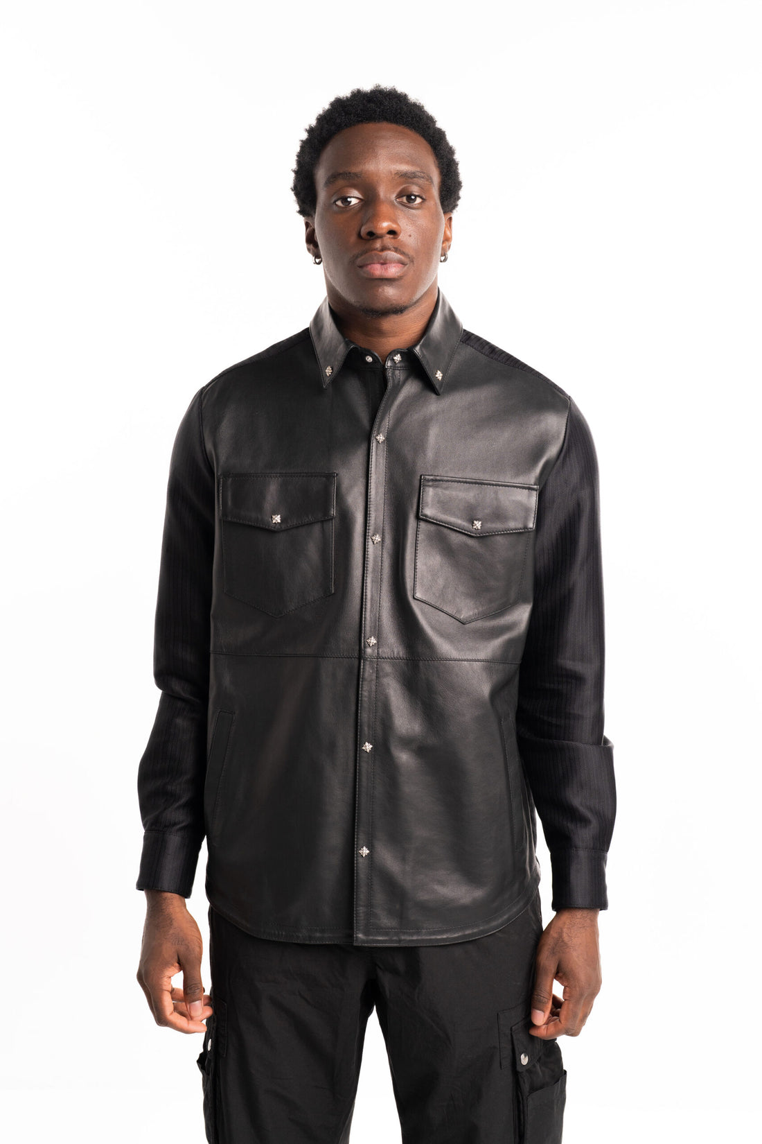 John Richmond Men's Real Leather Sidami Shirt RMP25314CA Black