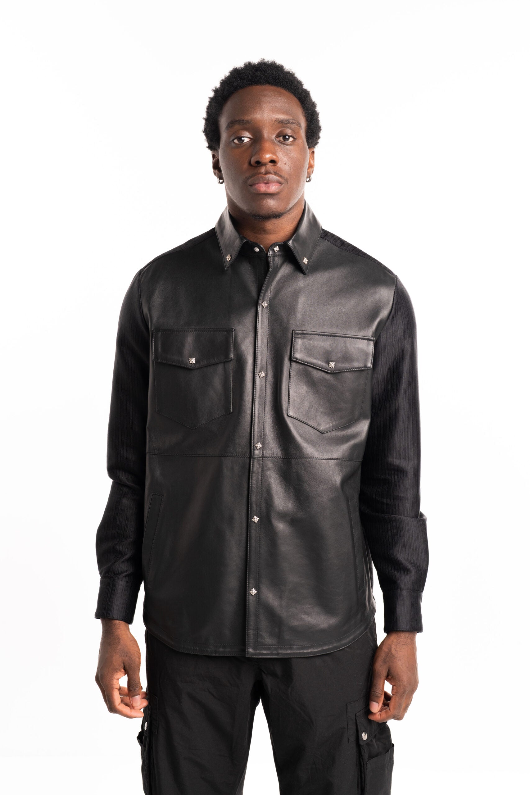 John Richmond Men's Real Leather Sidami Shirt RMP25314CA Black