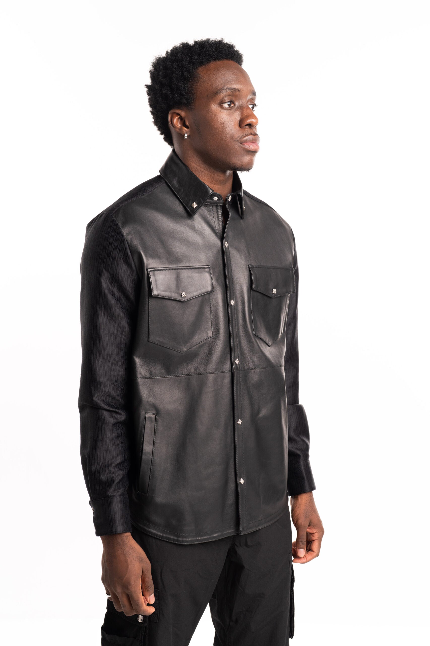John Richmond Men's Real Leather Sidami Shirt RMP25314CA Black