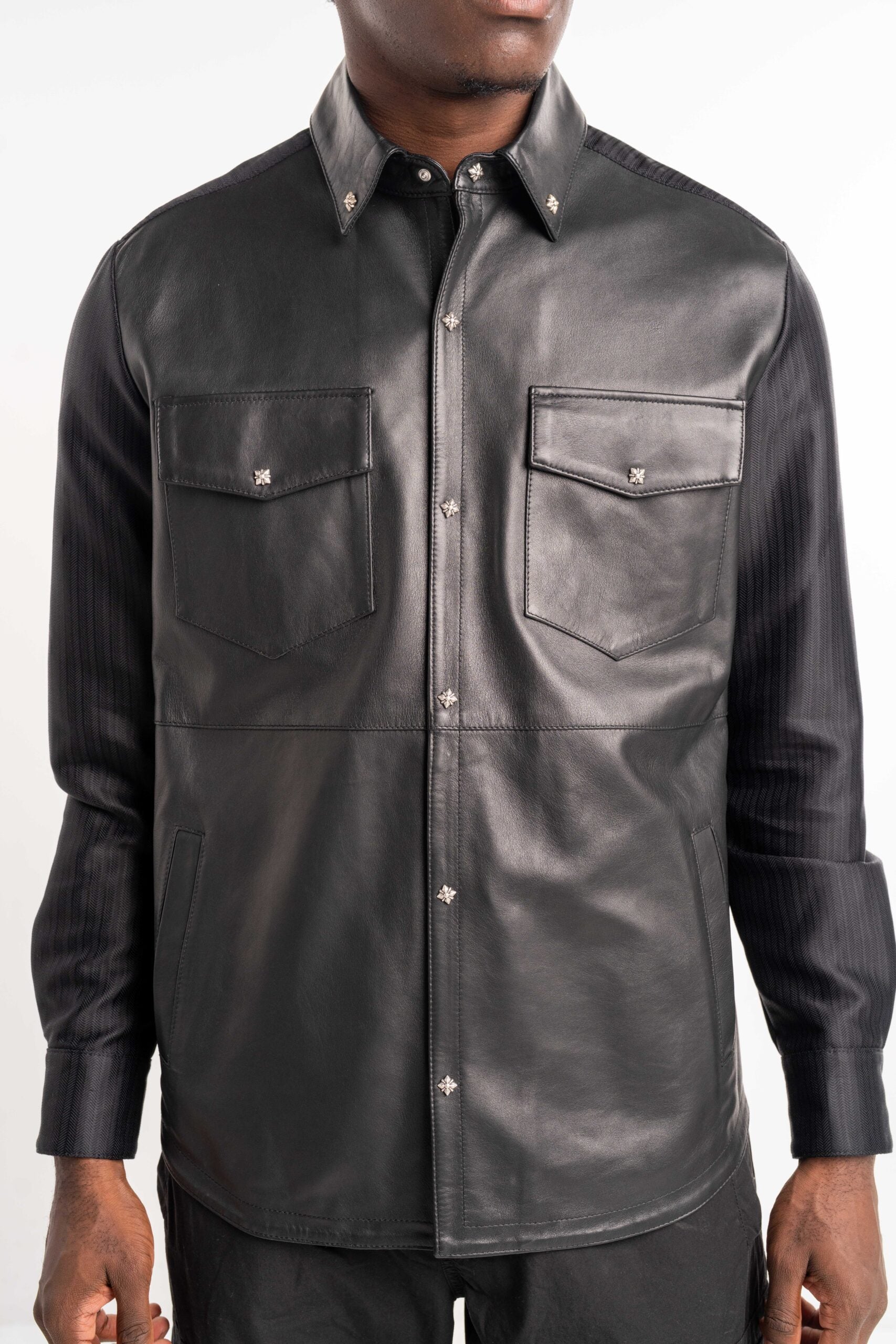 John Richmond Men's Real Leather Sidami Shirt RMP25314CA Black