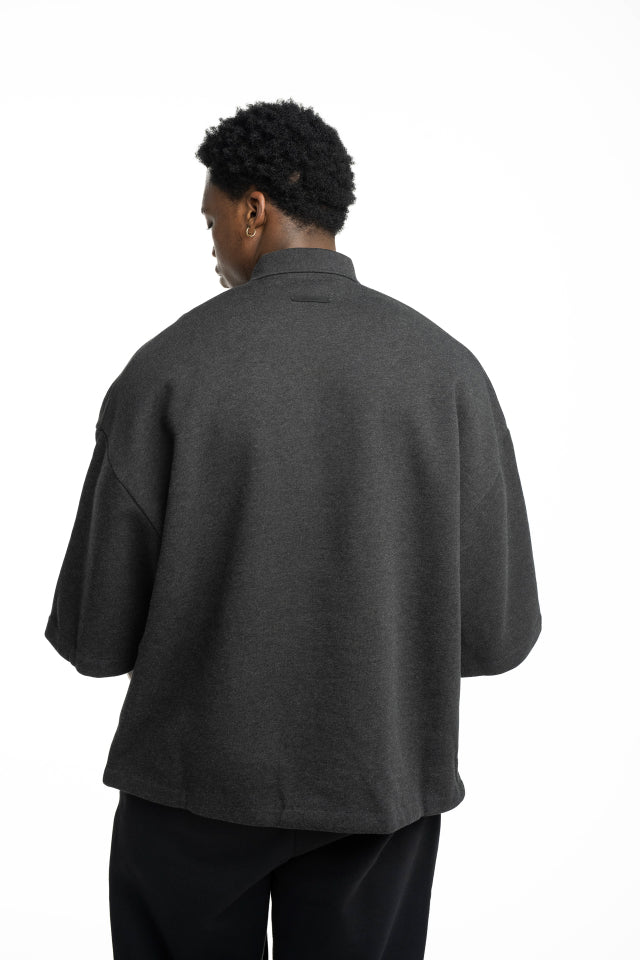 Essentials Fear Of God Men's Cropped Panelled Polo | RW002840120-Iron Grey Heather/Seal Heather