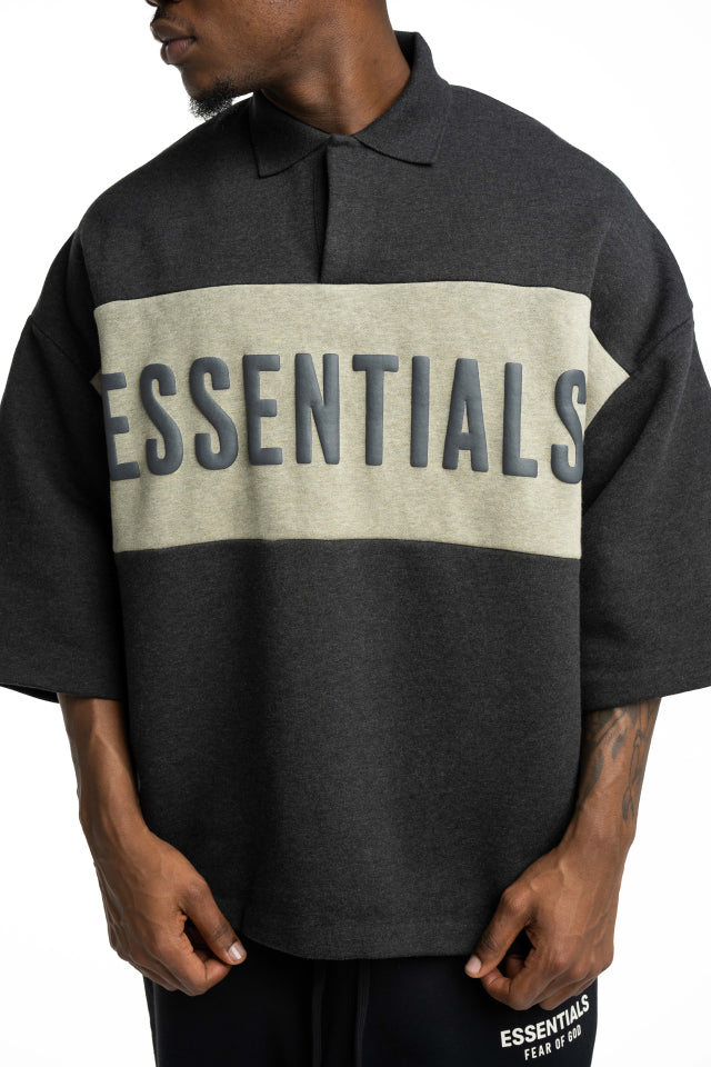 Essentials Fear Of God Men's Cropped Panelled Polo | RW002840120-Iron Grey Heather/Seal Heather