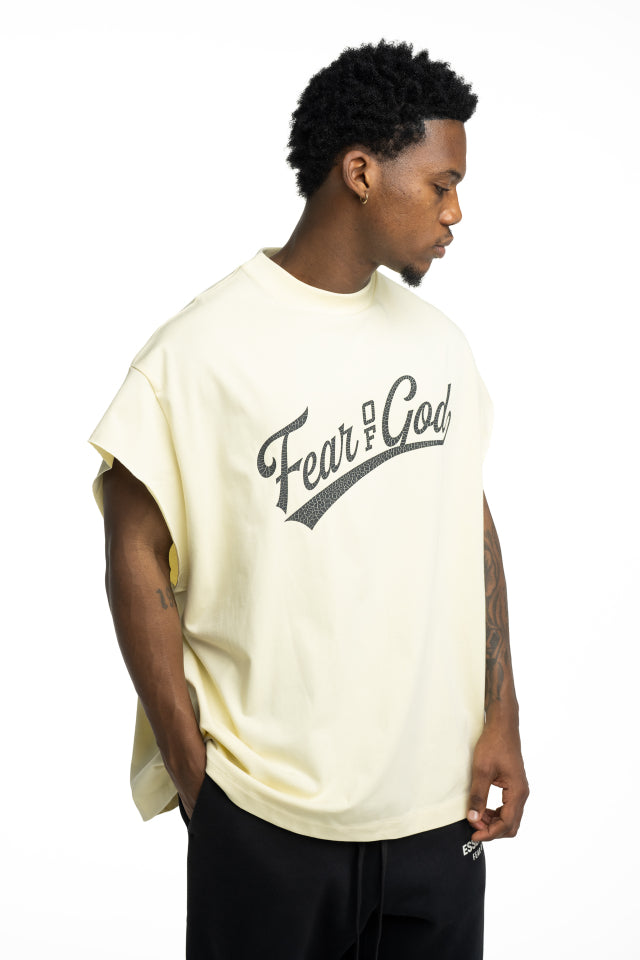 Essentials Fear Of God Men's Cut Off 90s T Shirt | RW002710037-Chalk