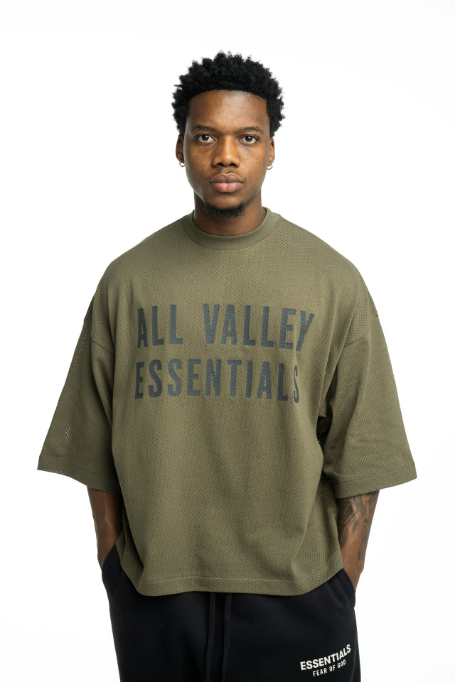 Essentials Fear Of God Men's Mesh Merch T Shirt Boxy Fit | RW002790121-Moss